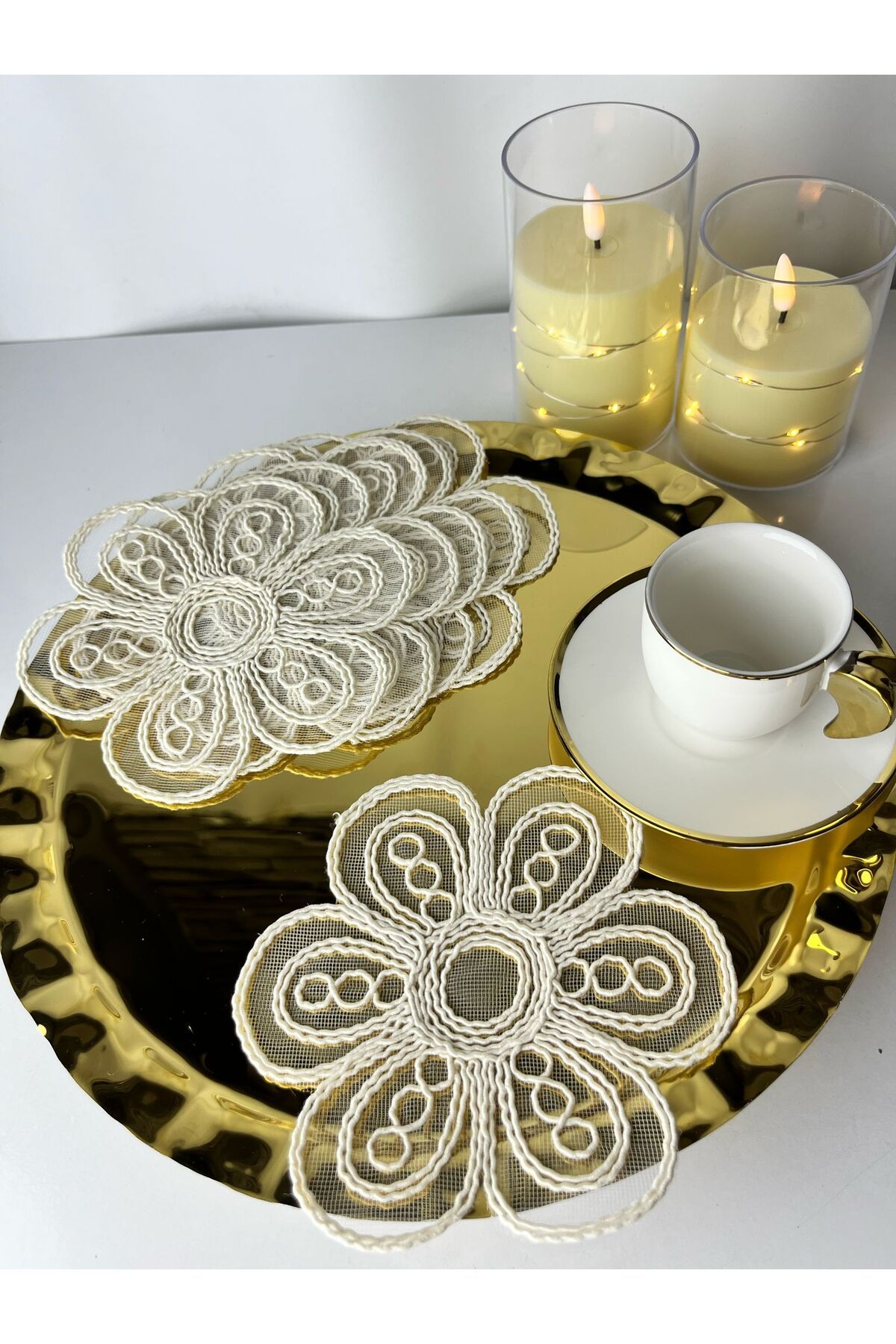 Moon Dizayn 1 ADET ÇAY TEPSİSİ GOLD İŞLEME TASARIM TEPSİ ÇAY SUNUM TEPSİSi 1 ADET