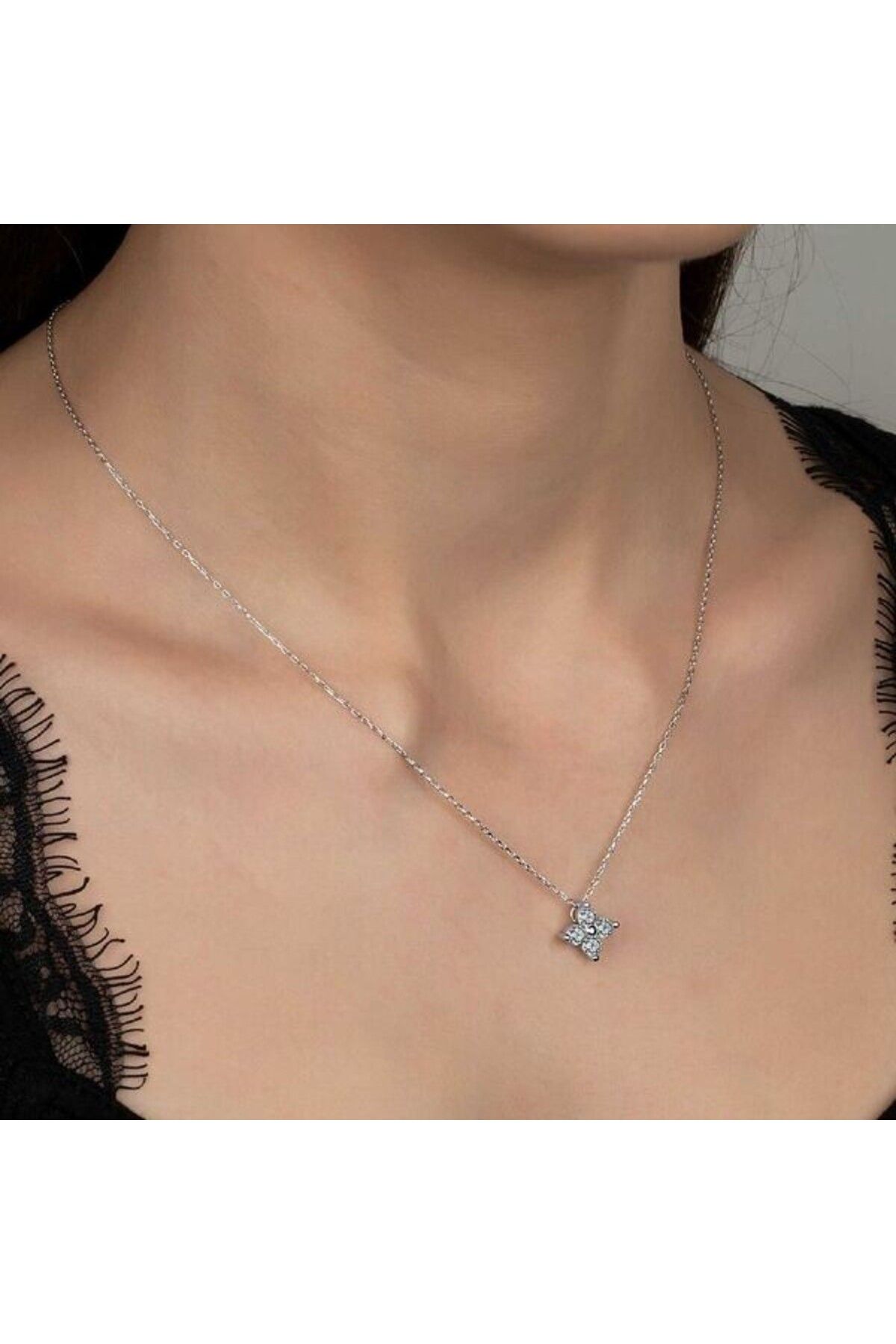 shop Taşlı Çiçek 925 Ayar Gümüş Kolye