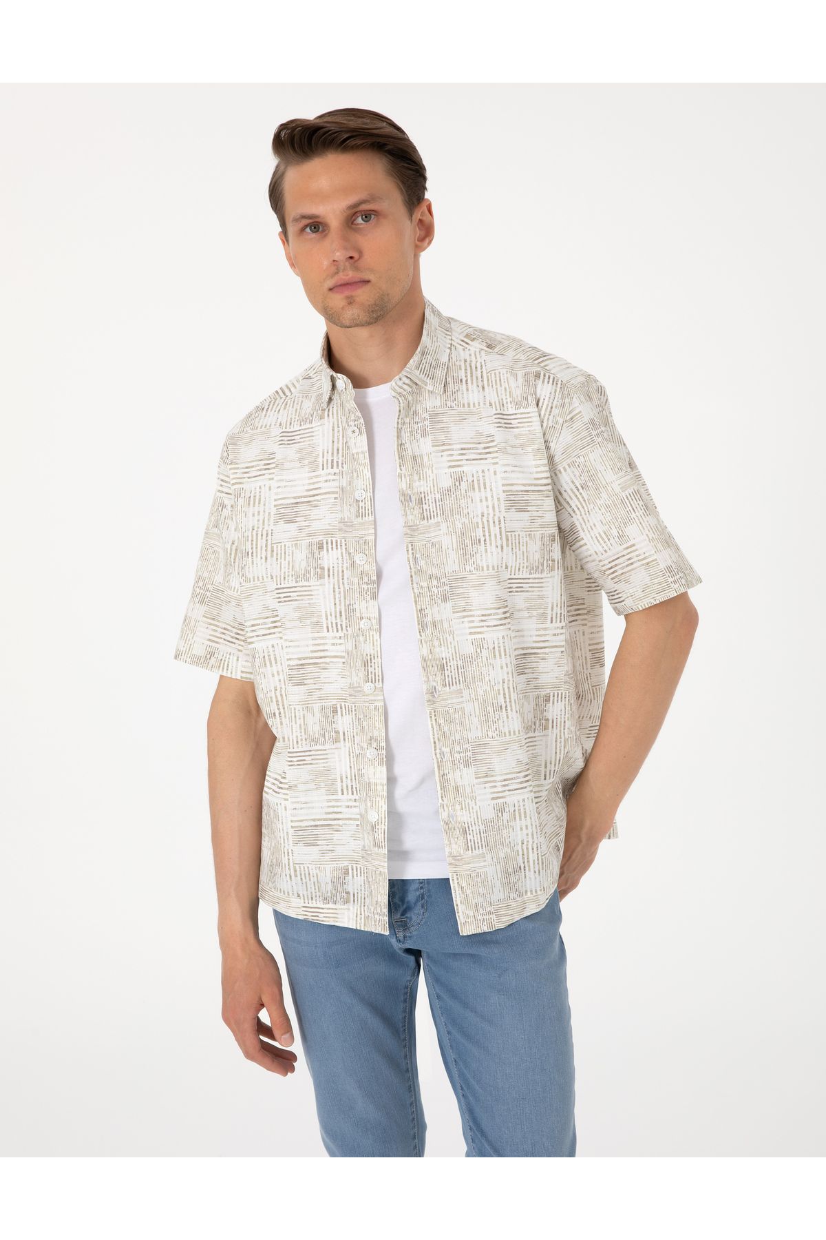 Pierre Cardin Haki Oversize Kısa Kollu Gömlek 50301538-VR027