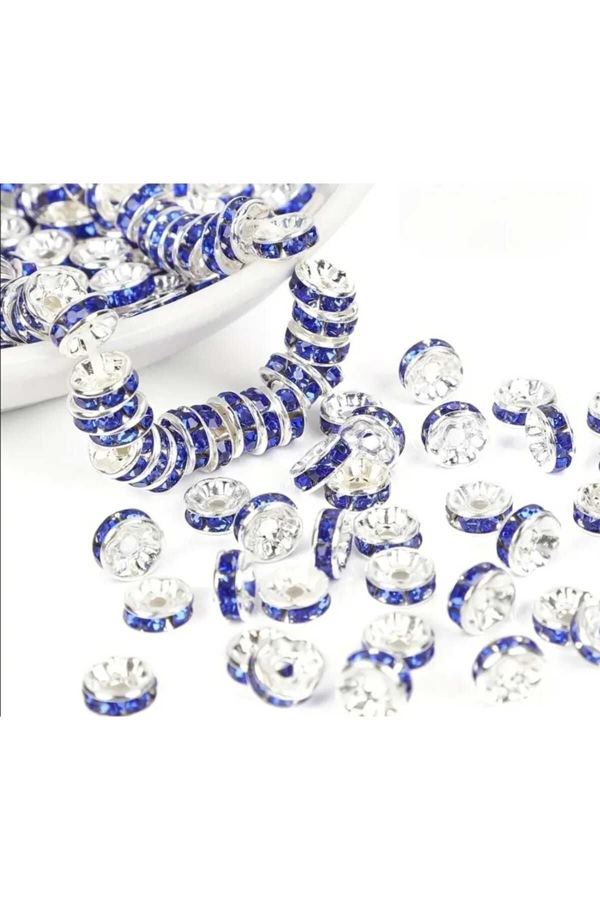 yiğit aksesuar 100 Adet 8 Mm Mavi Rondela Kristal Taşlı Takı Ara Aparatı