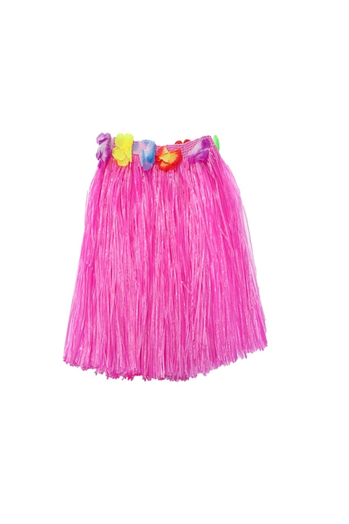 Skygo Yetişkin ve Çocuk Uyumlu Pembe Renk Püsküllü Hawaii Luau Hula Etek 40 cm