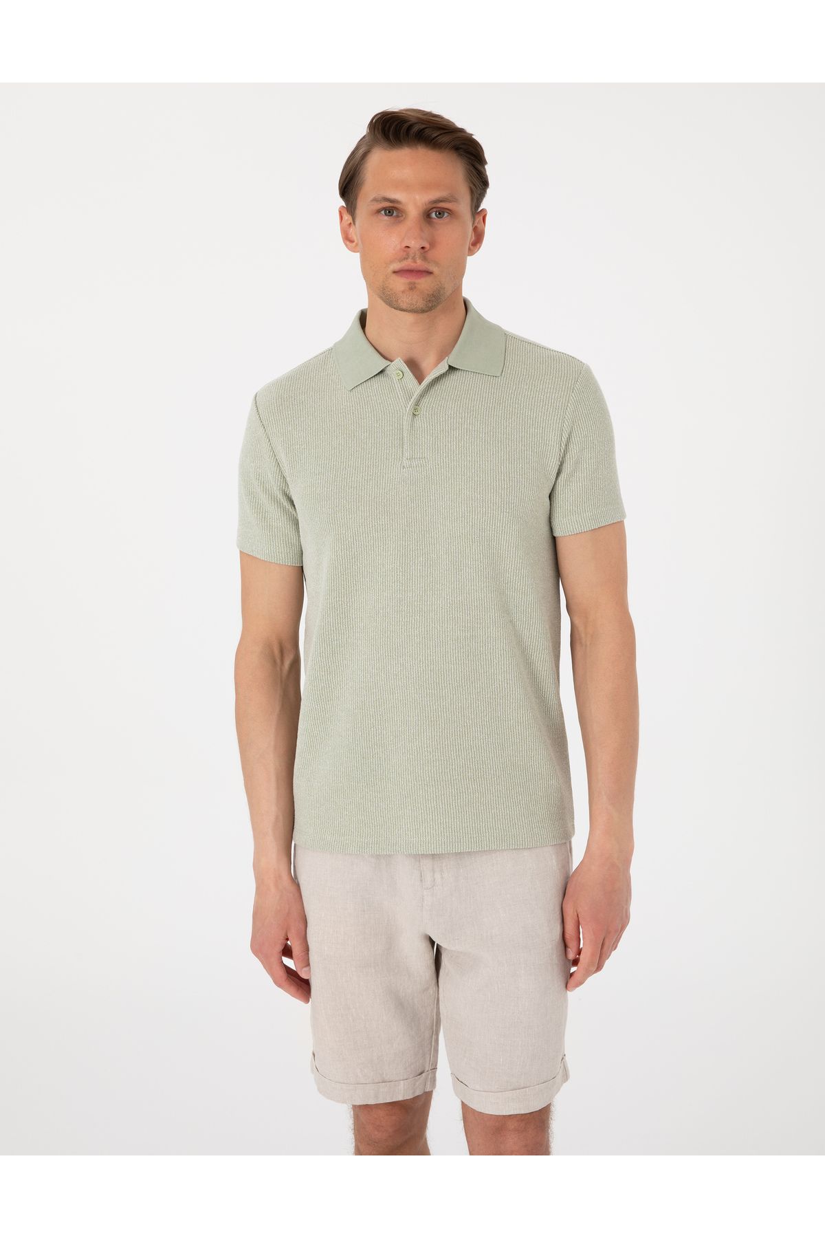 Pierre Cardin Haki Slim Fit Örme Dokulu Polo Yaka Tişört 50310171-VR027