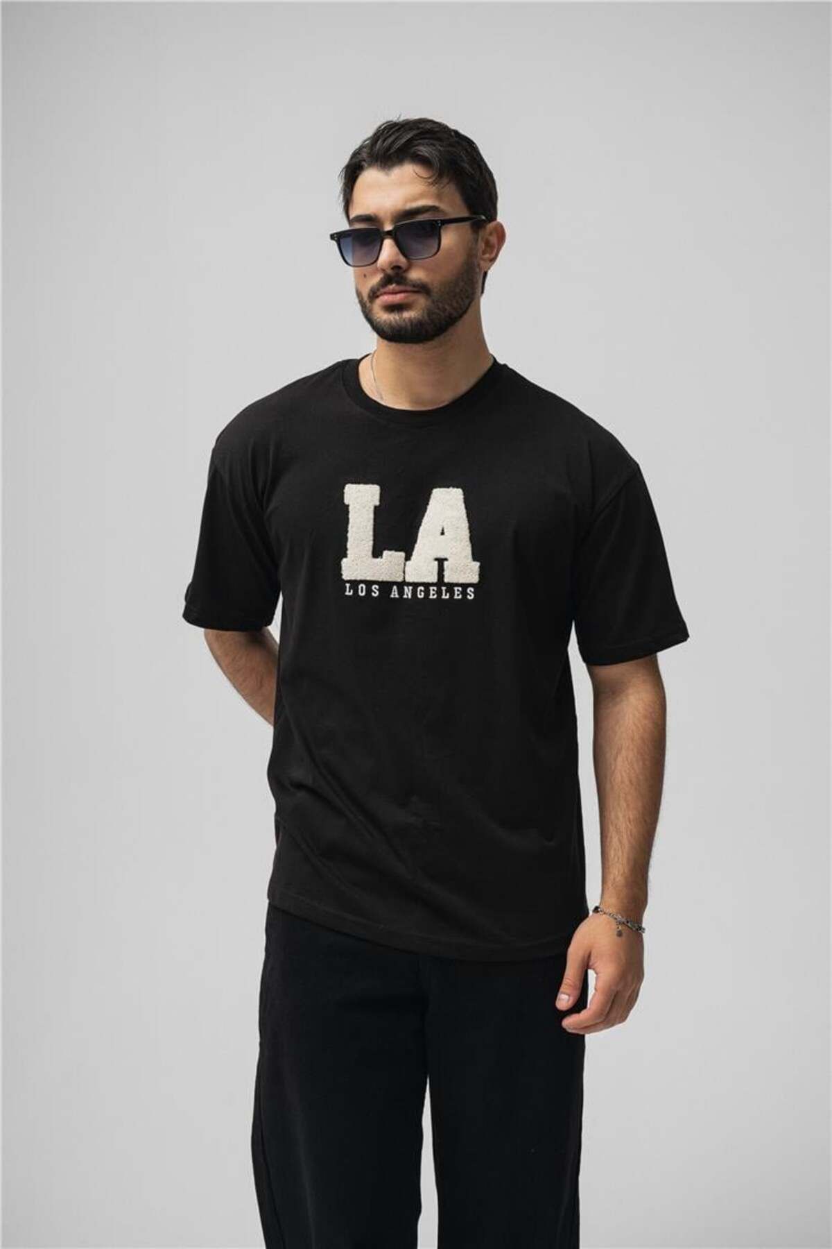OUTFİT MAN Erkek LosAngeles Oversize T-Shirt Siyah