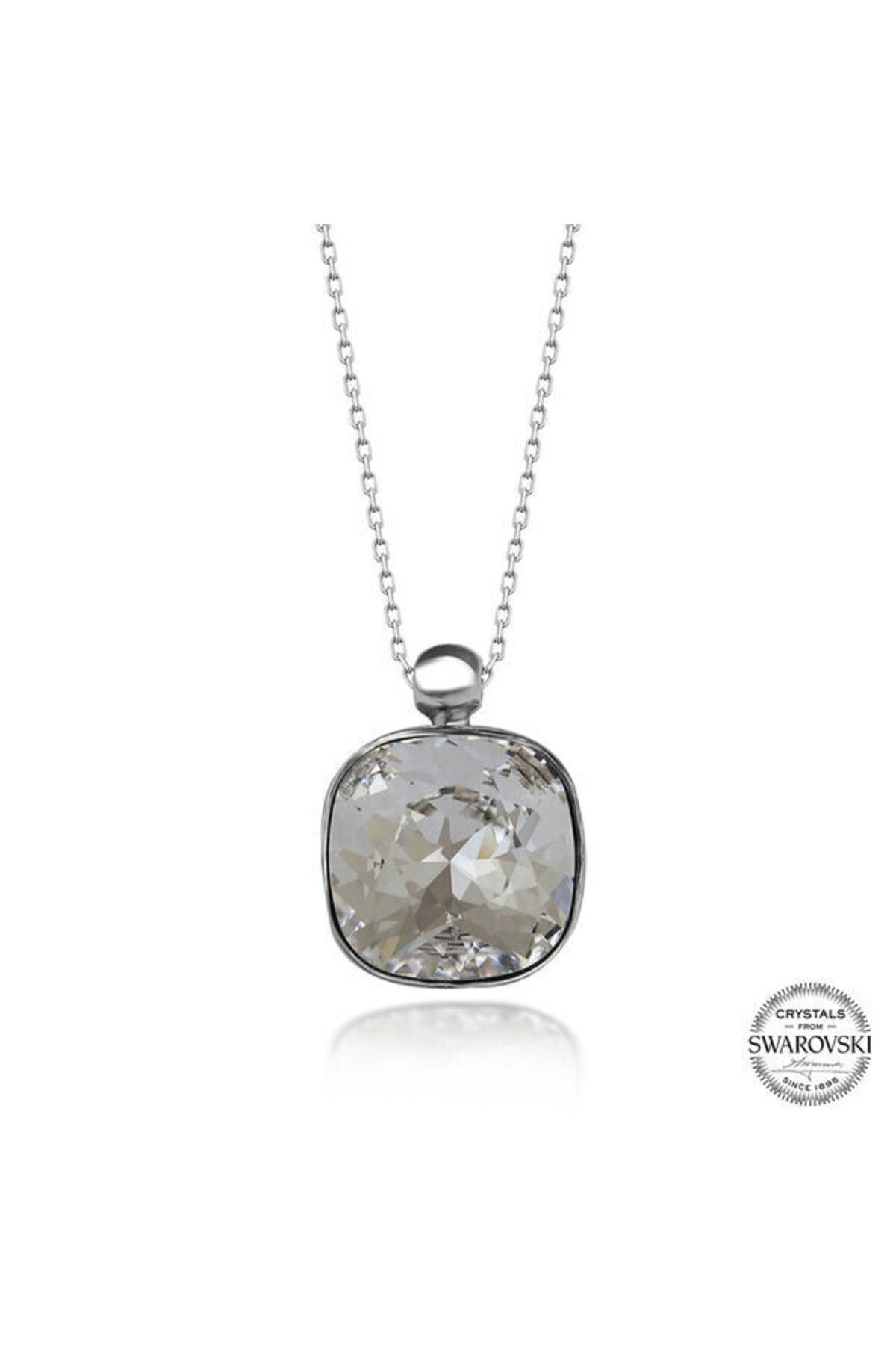shop Crystal Taşlı Kare 925 Ayar Gümüş Kolye