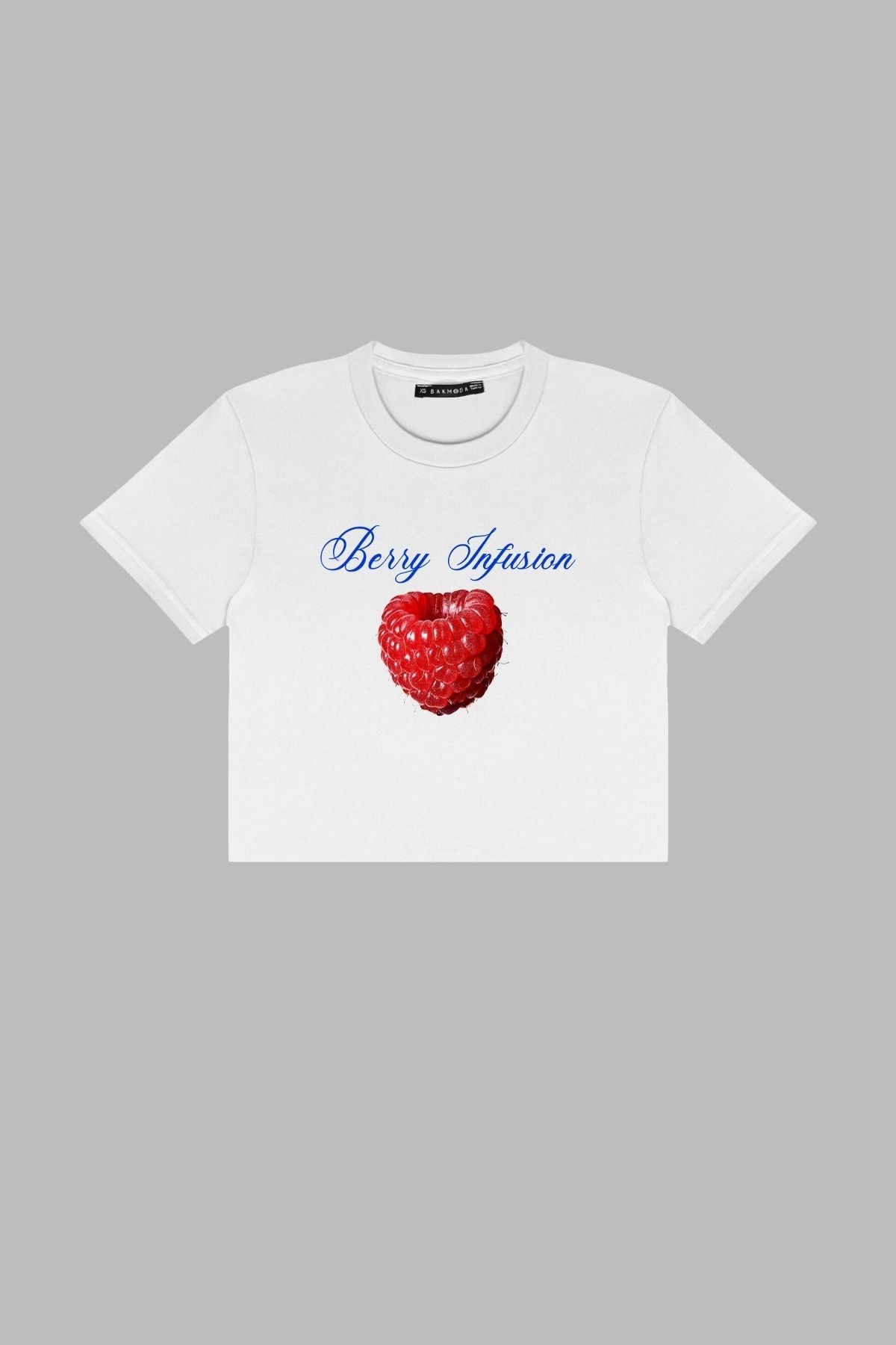 Bak Moda Berry İnfusion Baskılı Beyaz Crop Top