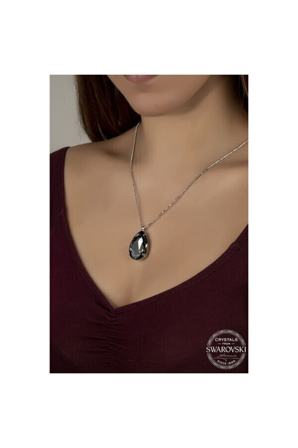 shop Crystal TaşlıDamla Top Zincir 925 Ayar Gümüş Kolye