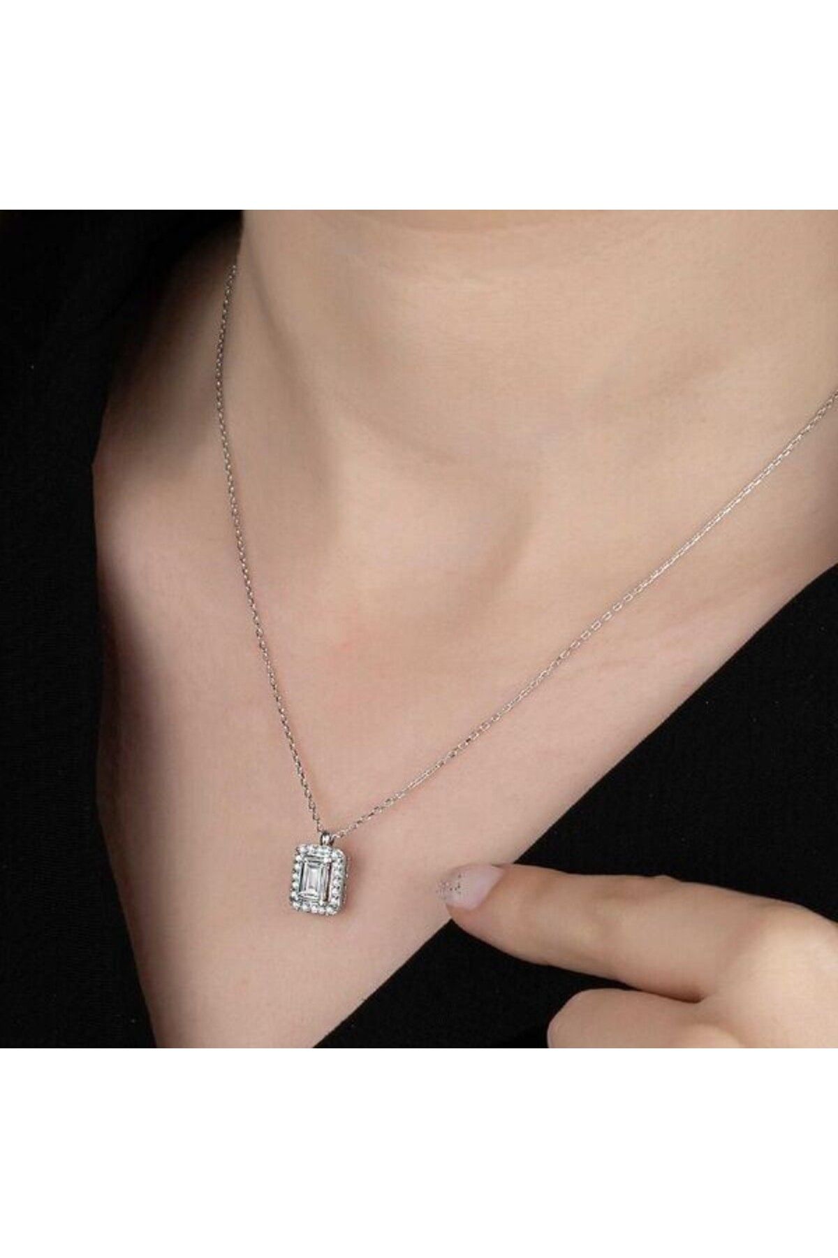 shop Taşlı Baget 925 Ayar Gümüş Kolye