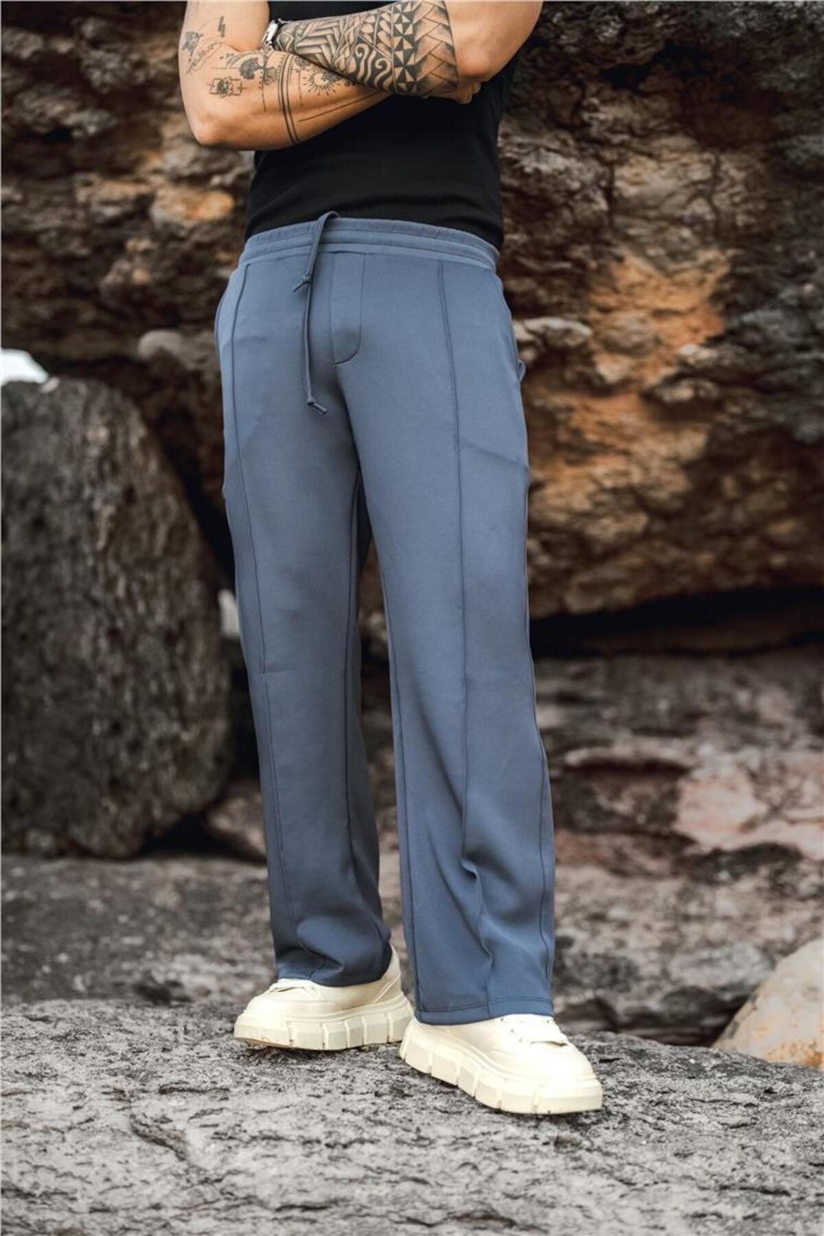 OUTFİT MAN Erkek Beli Lastili Rahat Baggy Eşofman Füme