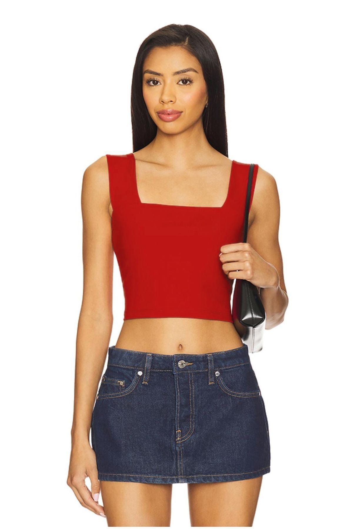 AFR CLOTHES KADIN KIRMIZI ASKILI ÇİFT KAT JARSE CROP TOP