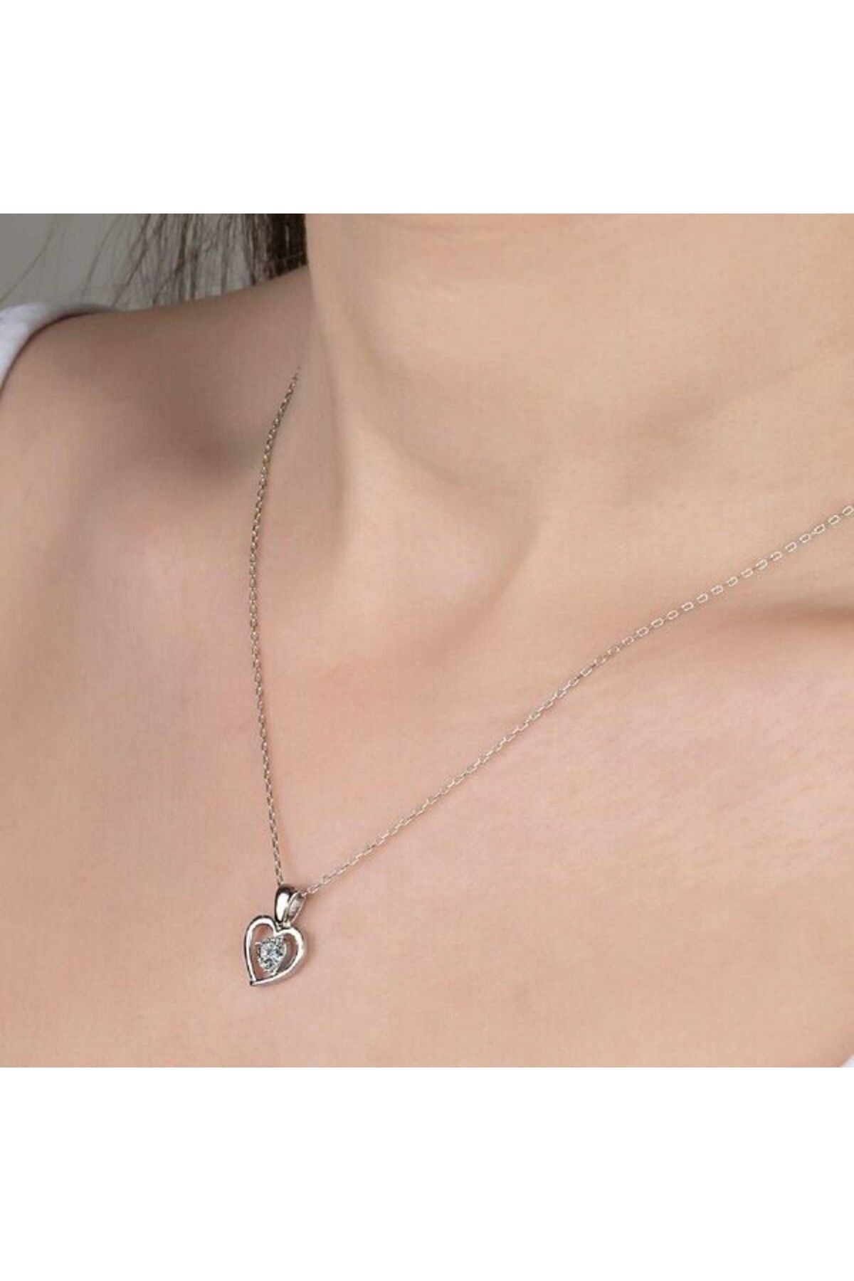 shop Taşlı Kalp 925 Ayar Gümüş Kolye