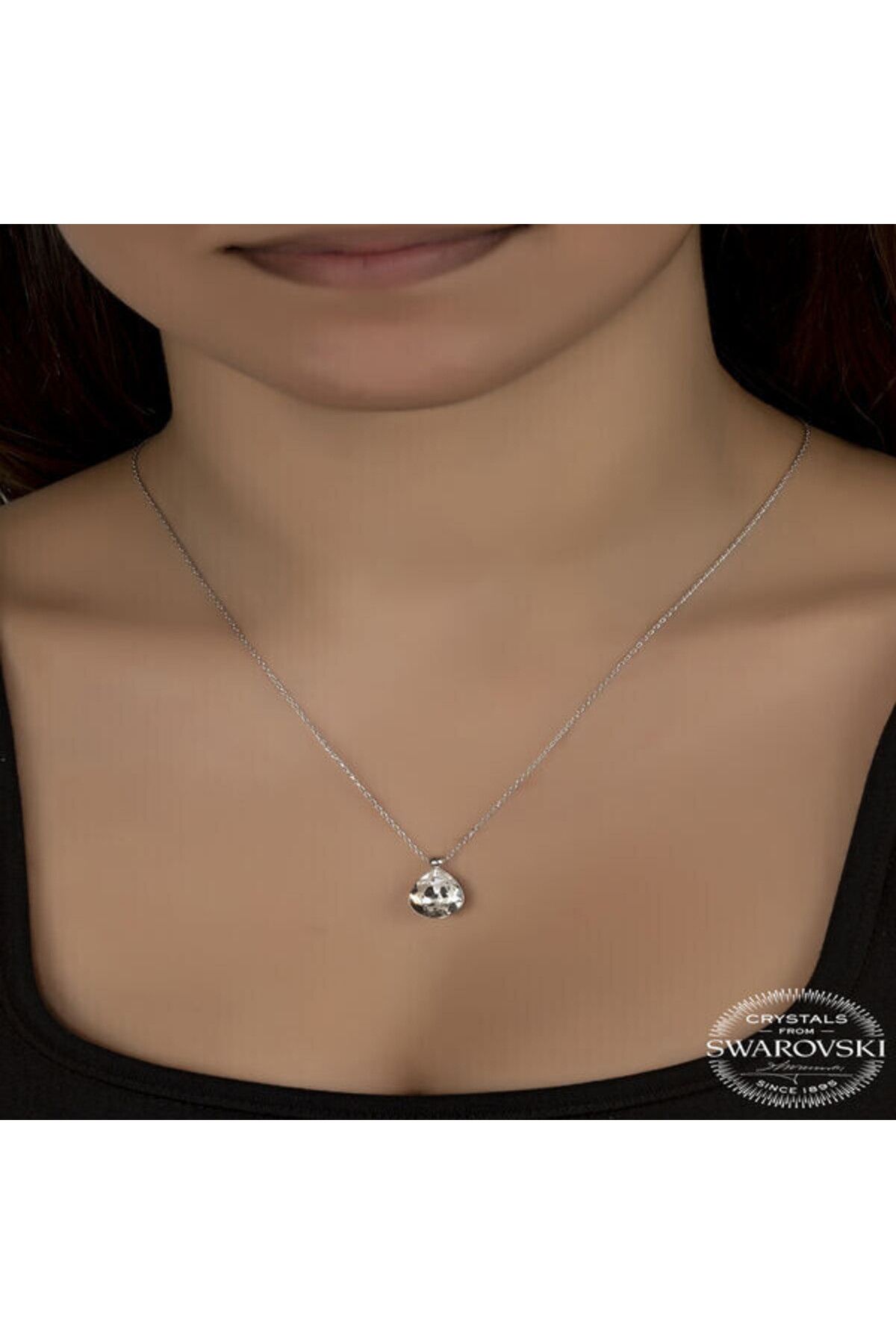 shop Crystal Taşlı Damla 925 Ayar Gümüş Kolye