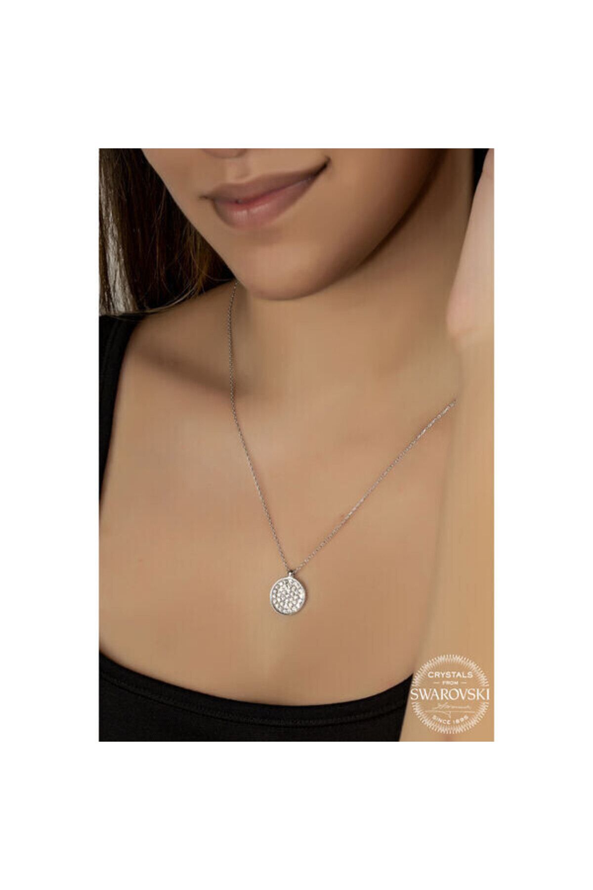shop Crystal Taşlı Yuvarlak 925 Ayar Gümüş Kolye