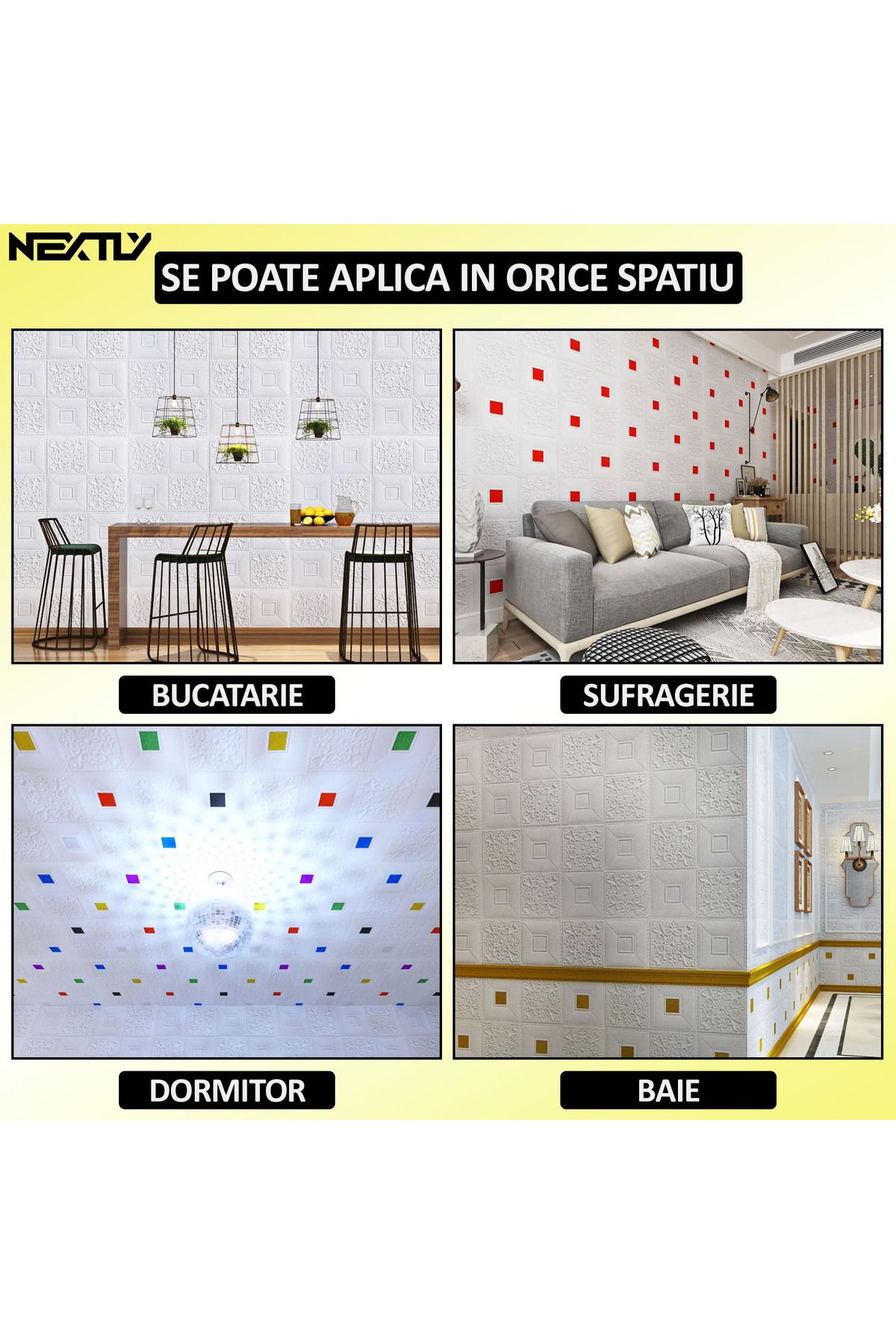 NEXTLY-Set Of 100 X 3d Self-adhesive Wallpaper, For Wall Or Ceiling, 53 Sq M, 70x77 Cm, Code 50 5