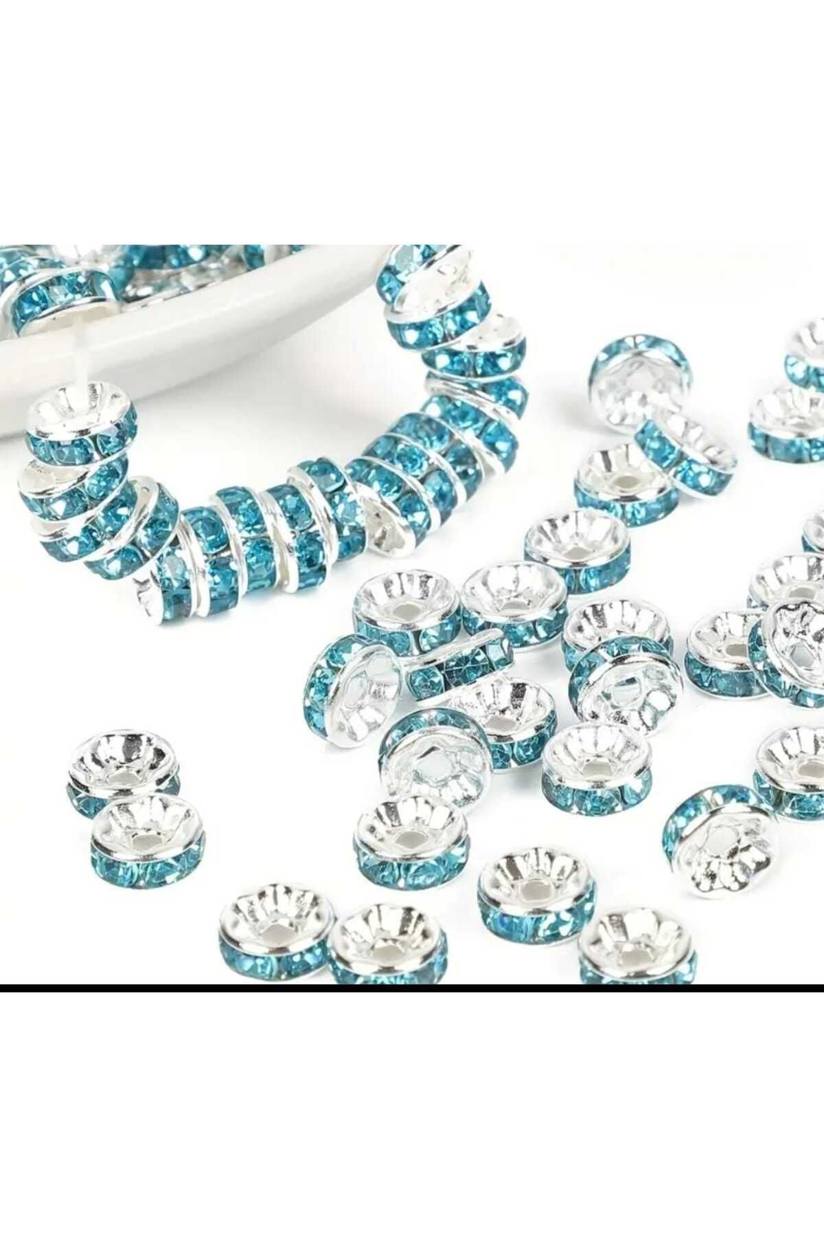 yiğit aksesuar 100 Adet 8 Mm Turkuaz Rondela Kristal Taşlı Takı Ara Aparatı