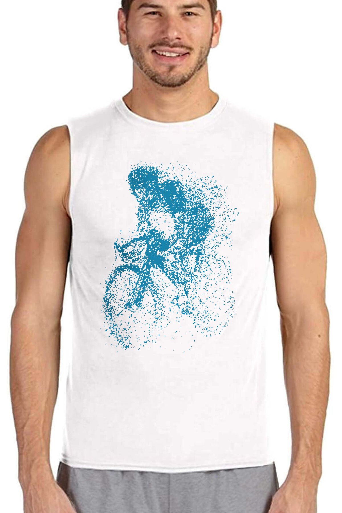ROCKANDROLL Benekli Bisiklet Beyaz Kesik Kol | Kolsuz Erkek Tshirt | Atlet