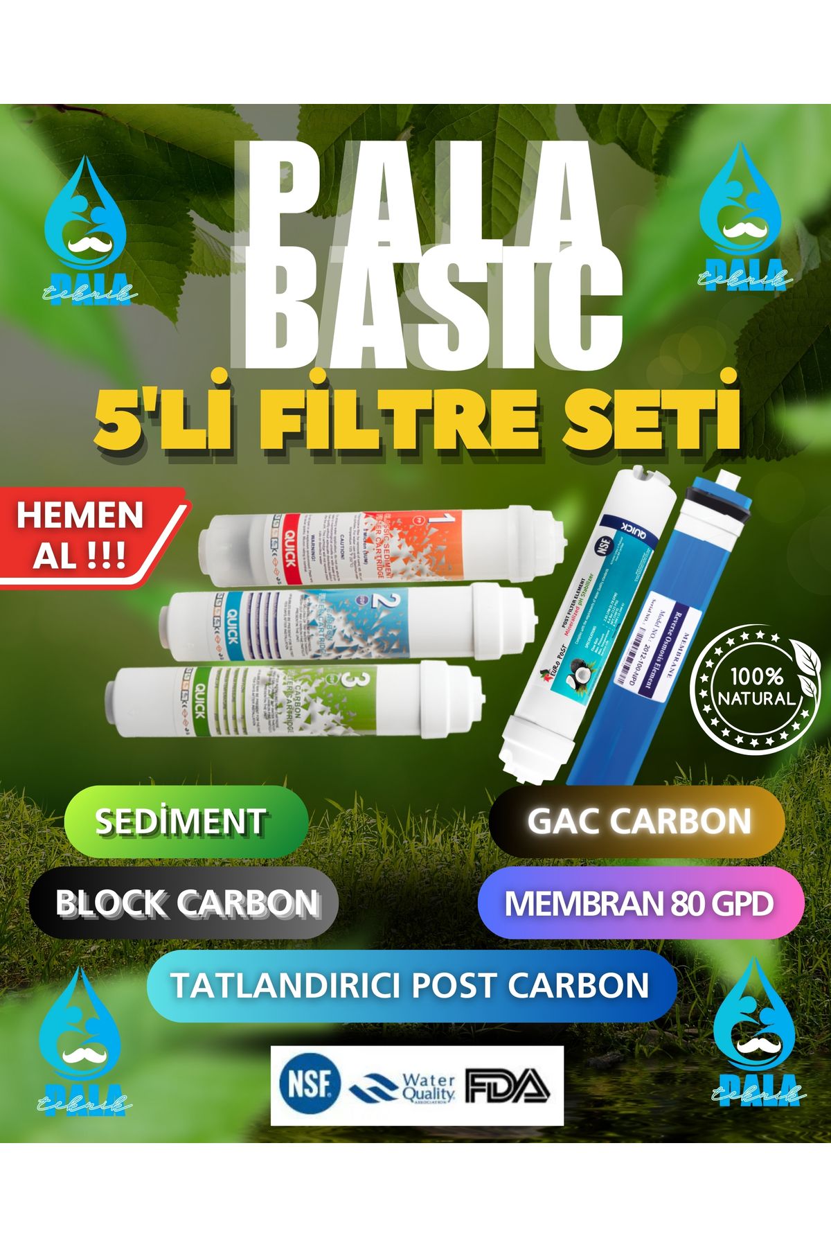 Pala BASIC 5 Filtreli Ambalajında Kapalı Kasa Su Arıtma Cihazı Filitresi Seti