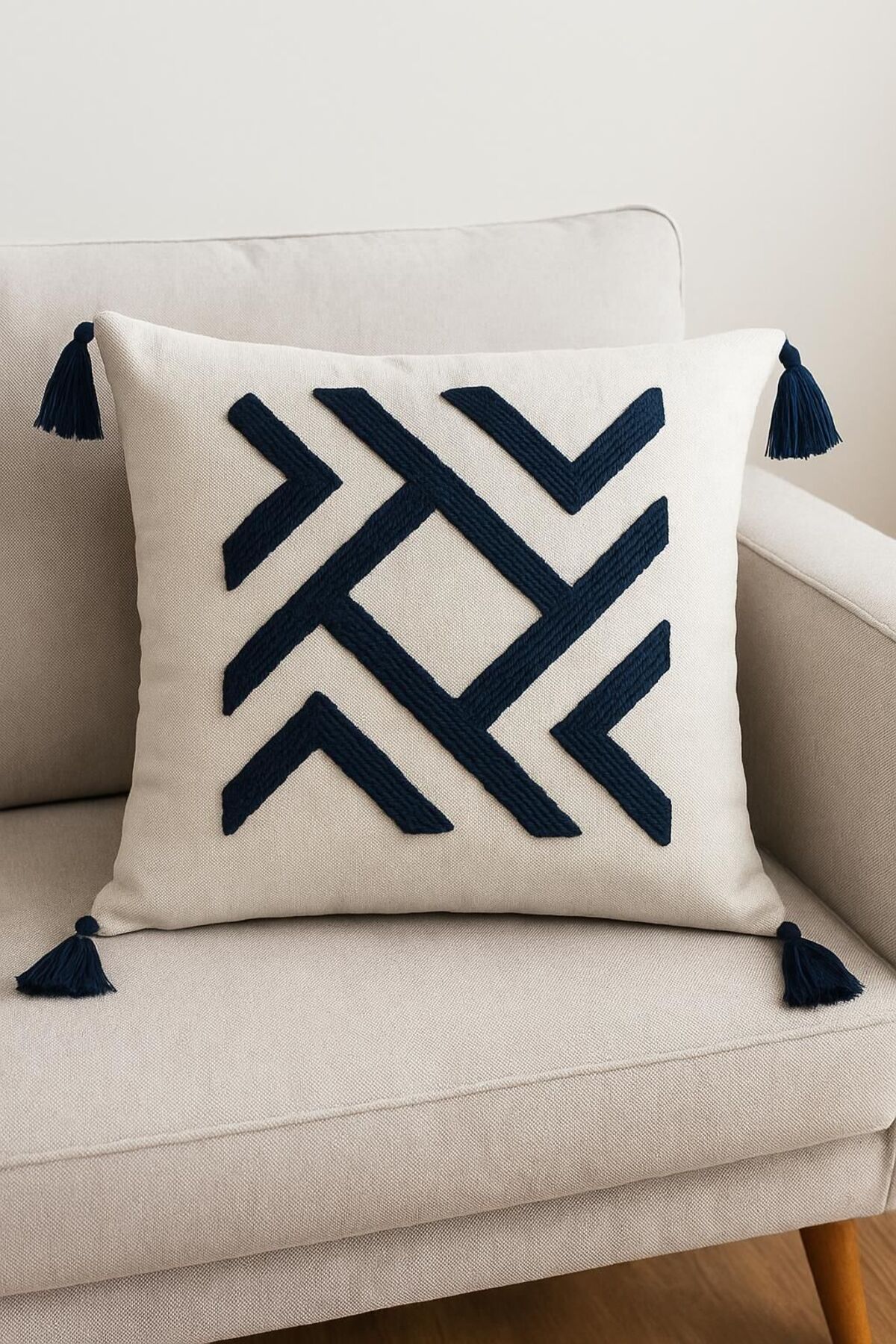 serenadekor Punch Nakışlı Kırlent Kılıfı Geometrik Desenli 2'li