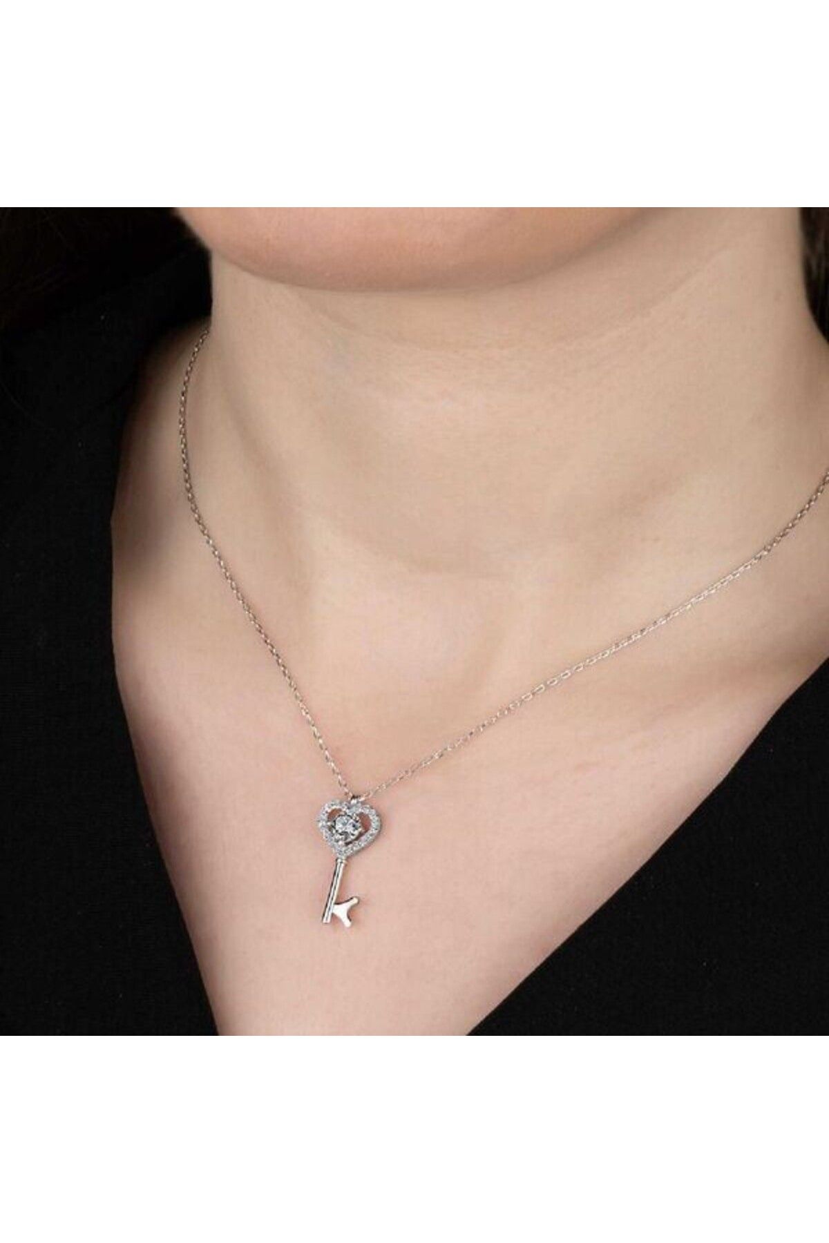 shop Crystal Anahtar 925 Ayar Gümüş Kolye