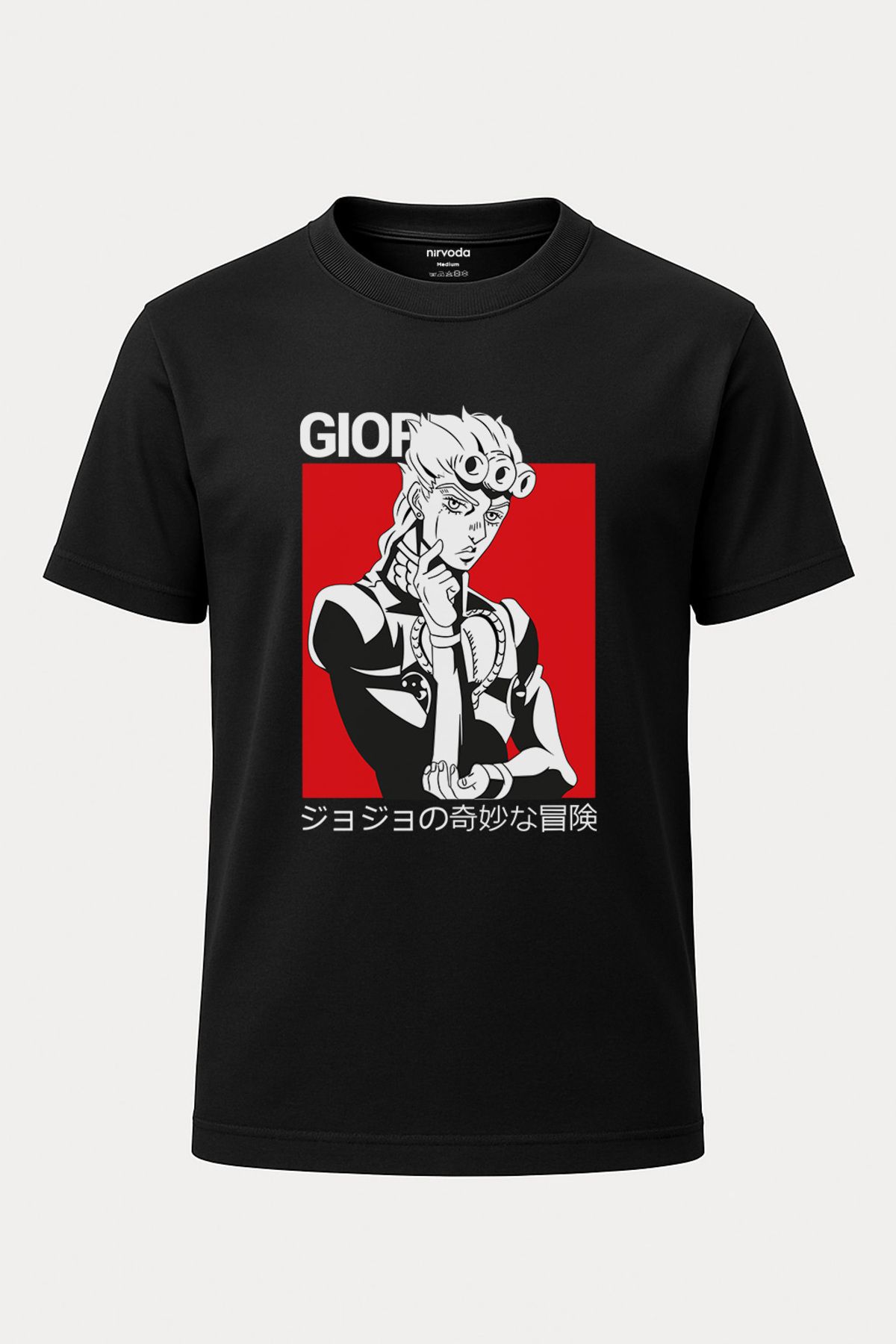 nirvoda Unisex Giorno Giovanna Jojos Bizarre Siyah Tişört - Baskılı Uzun T-shirt