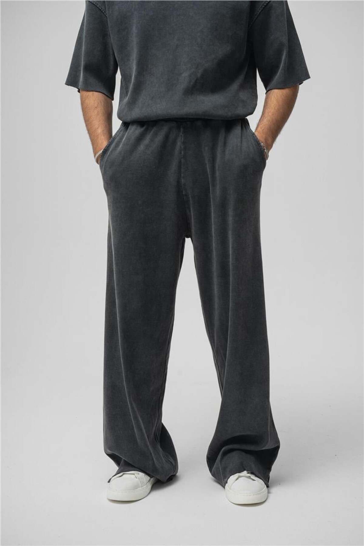 OUTFİT MAN Erkek Yıkamalı Fitilli Baggy Yıkamalı Siyah