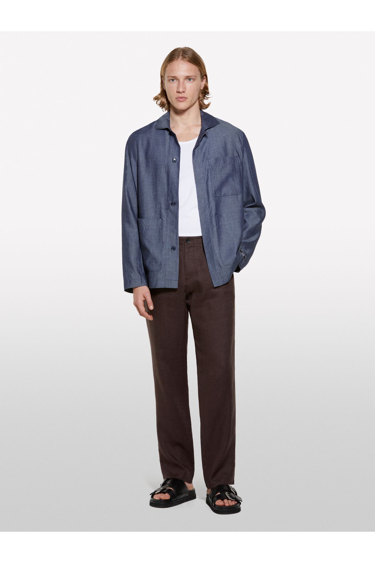 Sisley Erkek Koyu kahverengi %100 Keten Slim Comfort Fit Pantolon