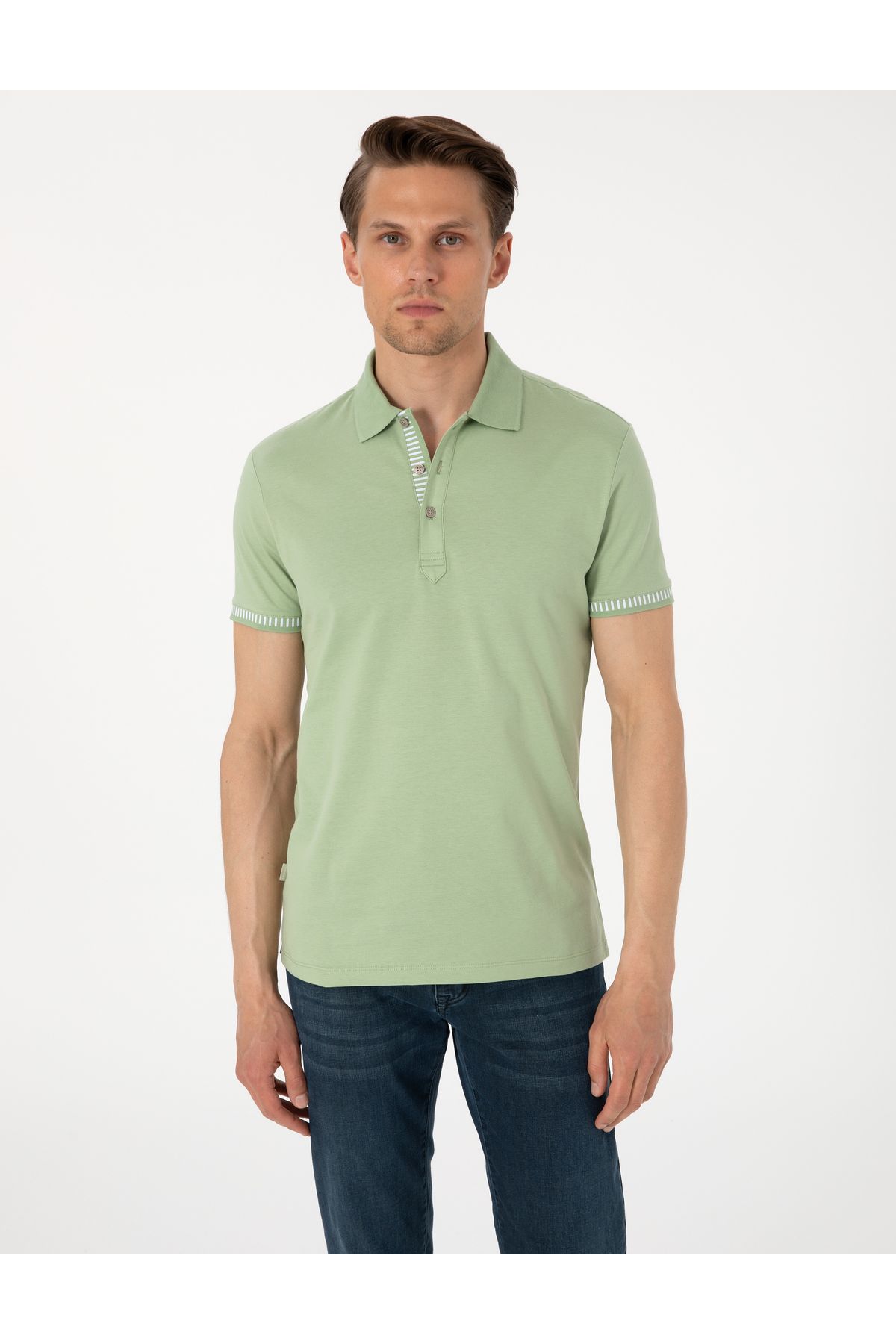 Pierre Cardin Açık Haki Slim Fit Tişört 50302616-VR183