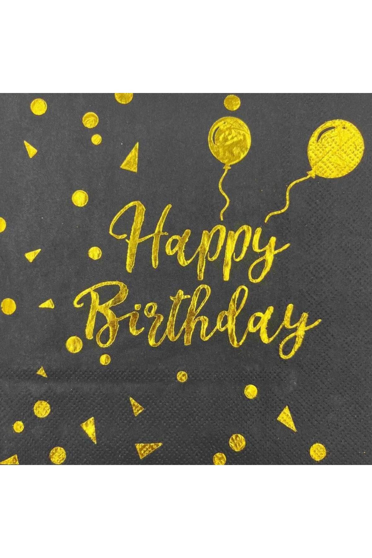 Big Party Kağıt Peçete Varak baskılı Happy Birthday Siyah 20 Parça