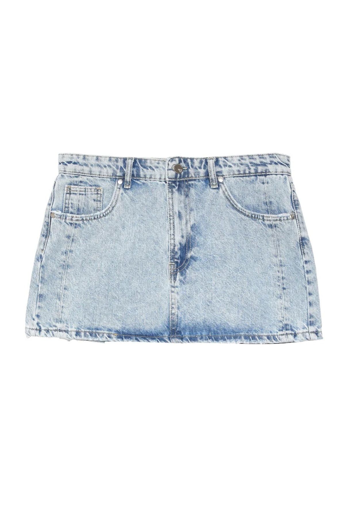 Soshow Yüksek Bel Denim Mini Etek