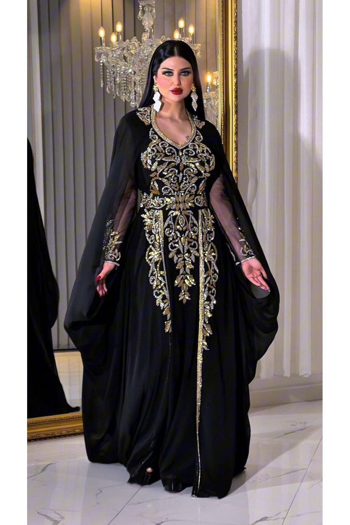 ZENABİYEM Zena Fashion Nakış İşlemeli Pelerin Detayli Kaftan