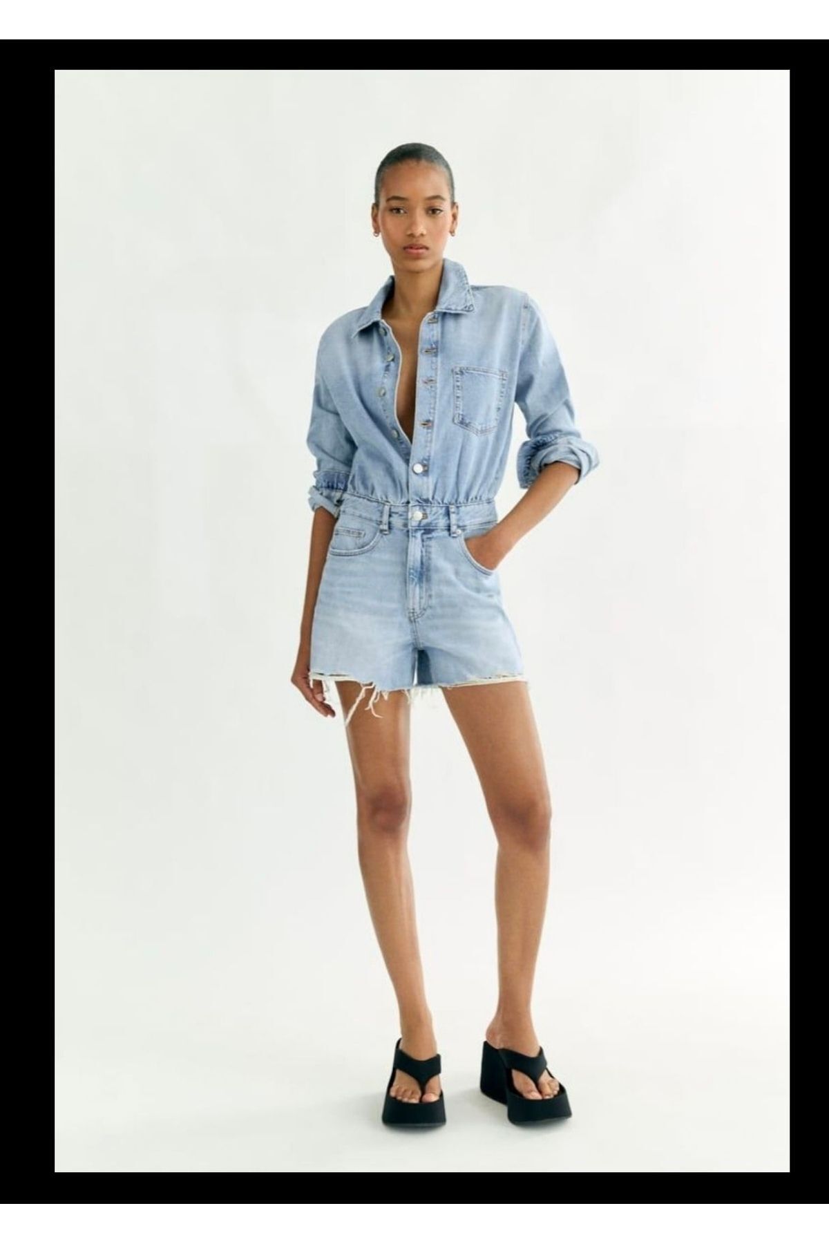 Butik ALLBUCKS ZR ZA RA Uzun Kollu Denim Şort Tulum Abzr0119