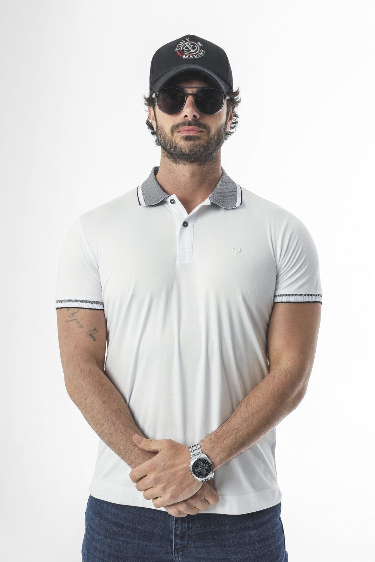 Tony Montana Polo Yaka Düğmeli Yakası Baskılı Pamuk T-Shirt-6277