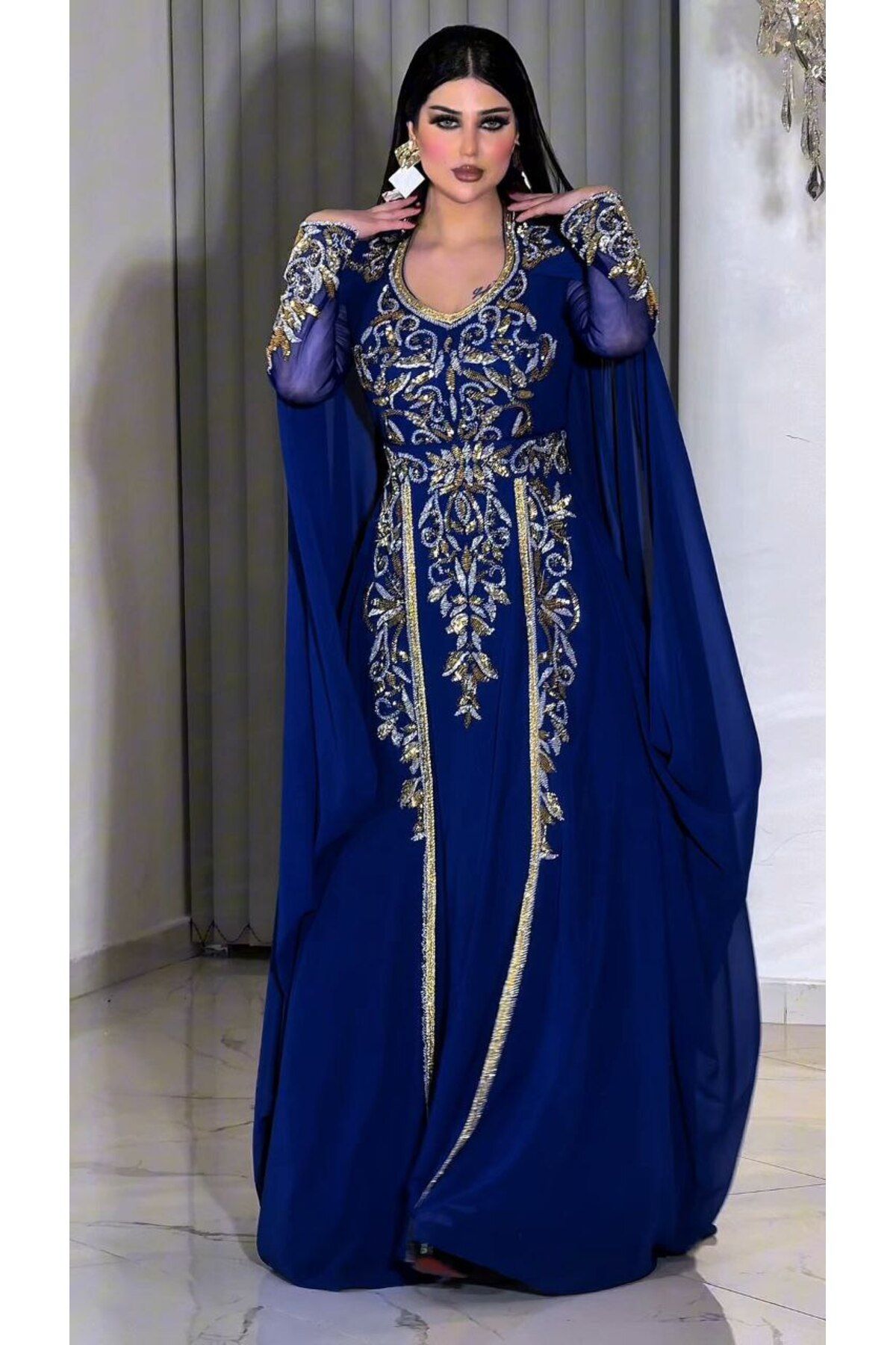 ZENABİYEM Zena Fashion Nakış İşlemeli Pelerin Detayli Kaftan