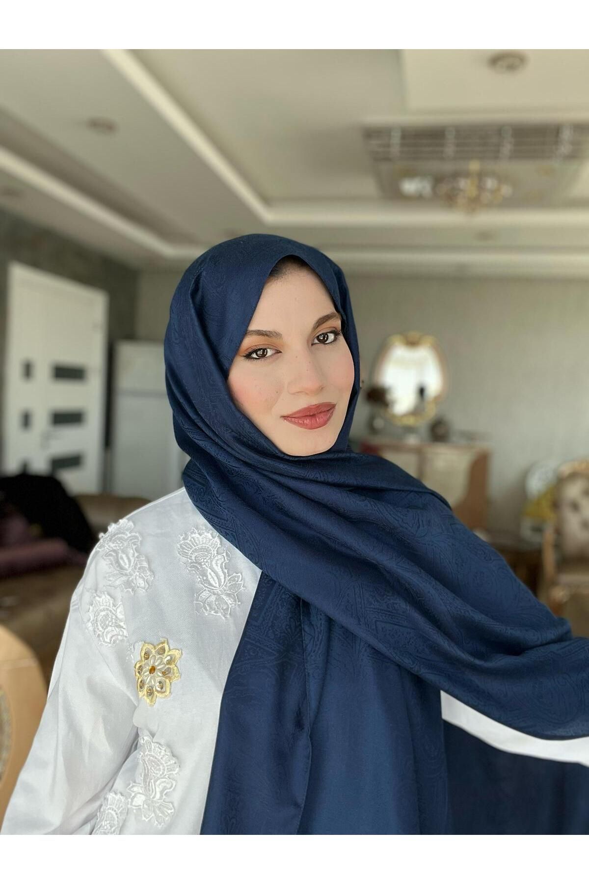 Lavena scarfs Etnik Monogram Safir Şal - Lacivert