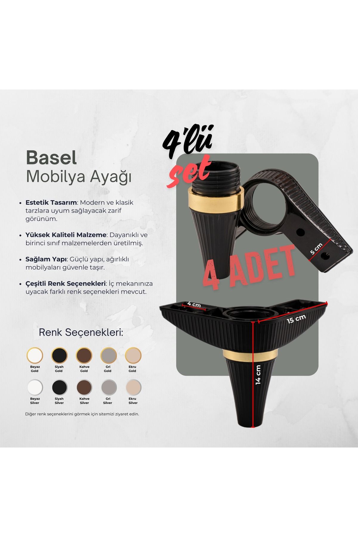 fi aks Basel mobilya ayagı 14-15 CM Ayalanabilir