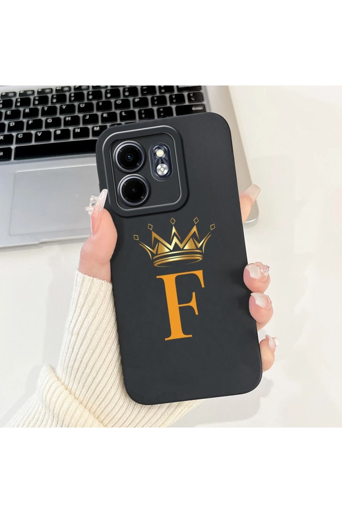 Rotaks İnfinix Hot 50i Uyumlu Harfli Taç Baskılı Kişiye Özel Silikon Telefon Kılıfı - F
