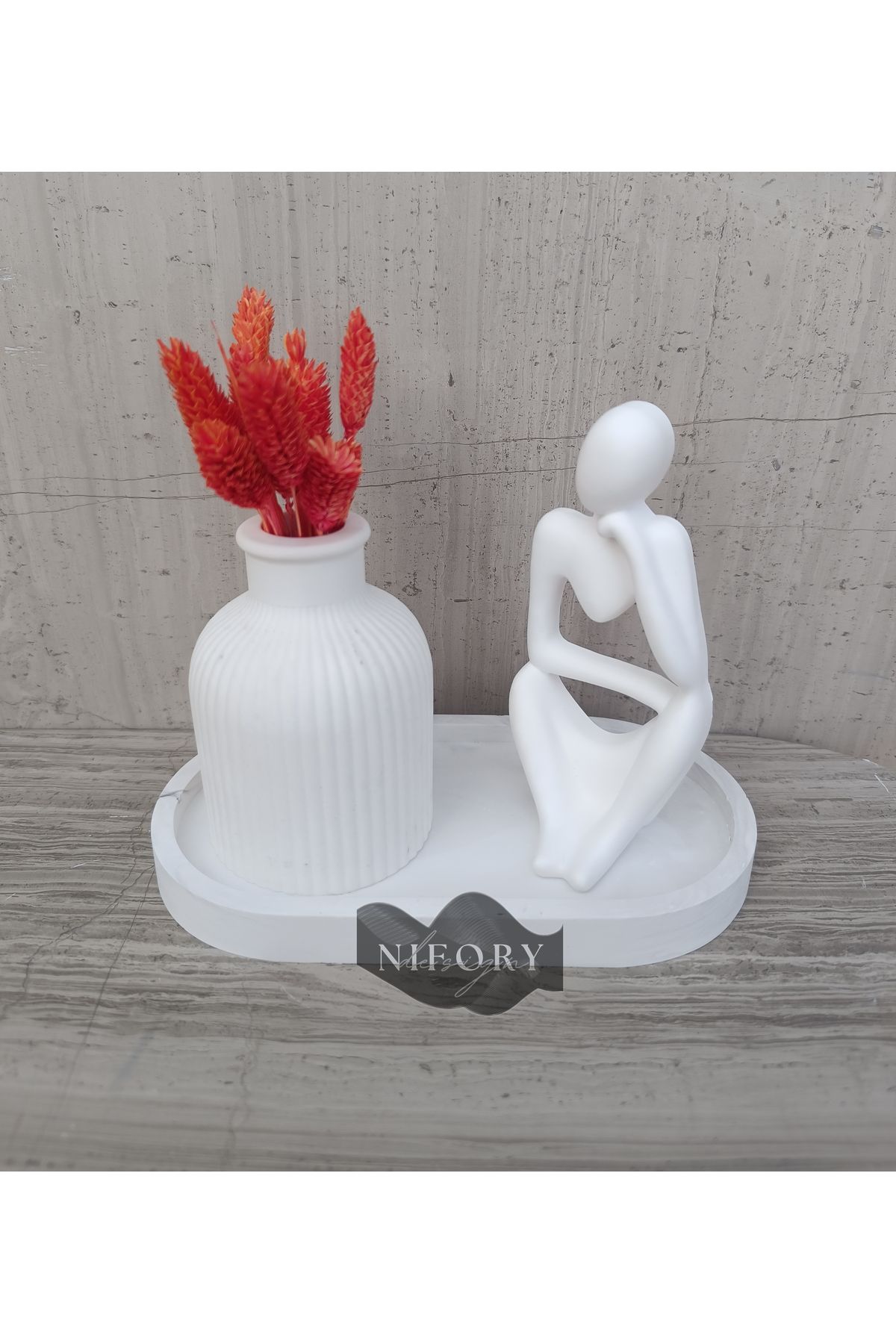 Nifory 520-N021 Dekoratif Beton Sunum Aksesuar Set Beton Biblo Organizer Takımı Çok Amaçlı Dekoratif Set