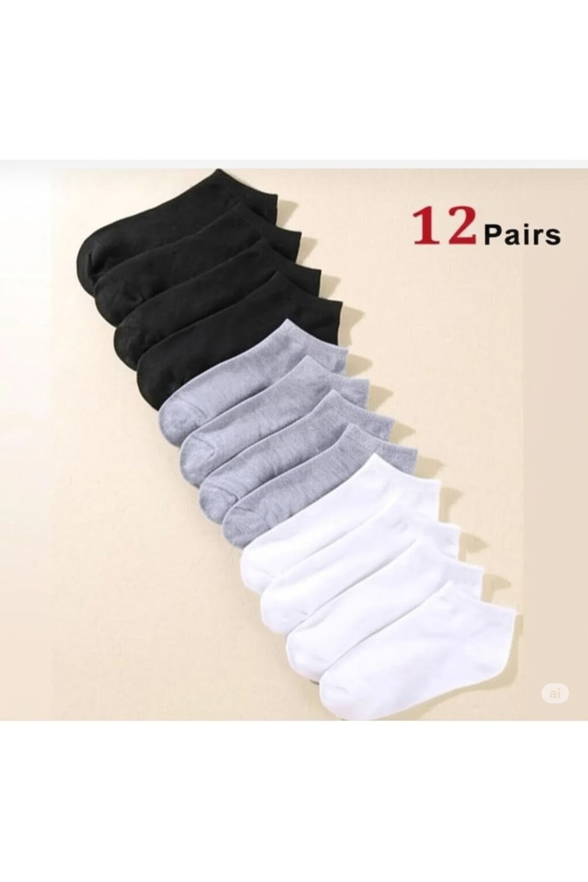 DELORİA 12 çift 3'lü renk pamuklu likralı unisex patik çorap ( SİYAH,BEYAZ,GRİ)
