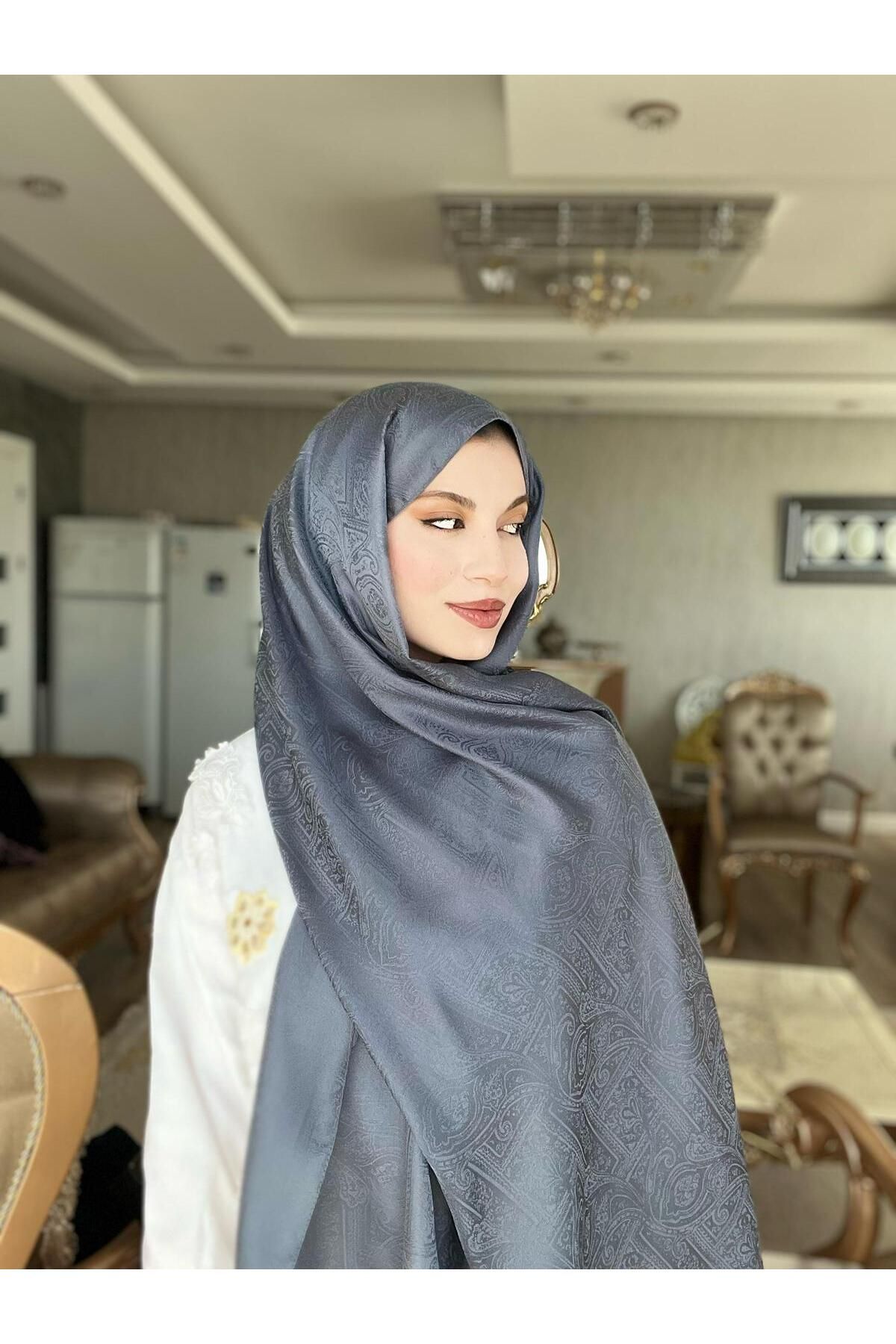 Lavena scarfs Etnik Monogram Safir Şal - Antrasit