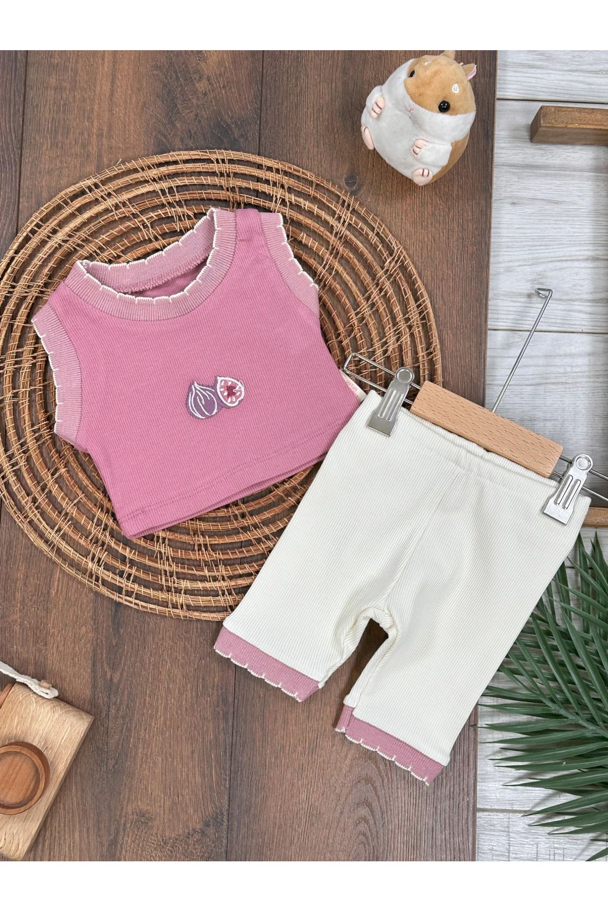 BİSCOİ babybiscoi Meyve Nakışlı Yazlık Kaşkorse Kız Bebek Takım