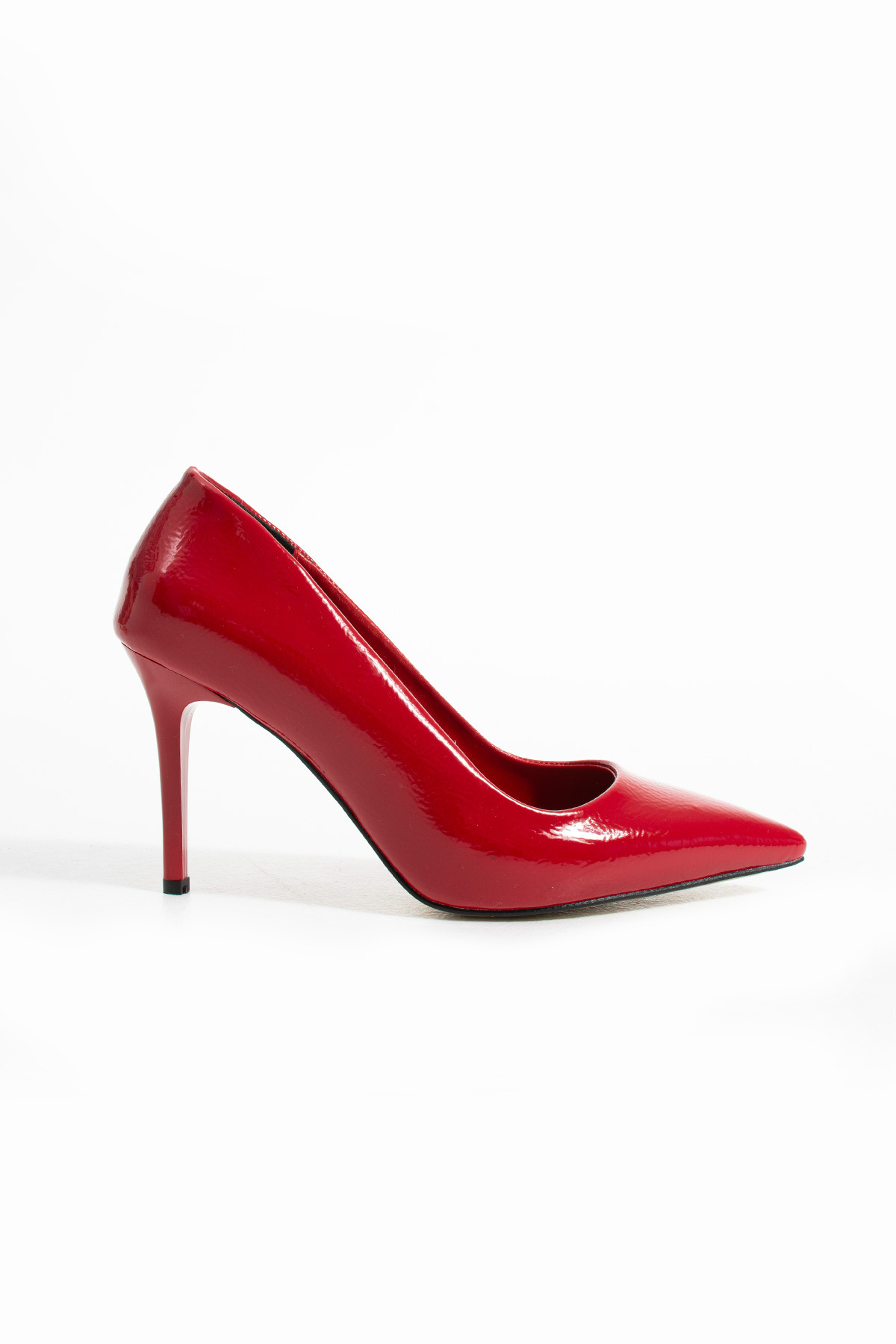 Güllü Shoes-Red Vegan Leather Wrinkled Patent Leather 9cm Heeled Memory Padded Comfortable Fit Pointed Toe Women's Stiletto 6
