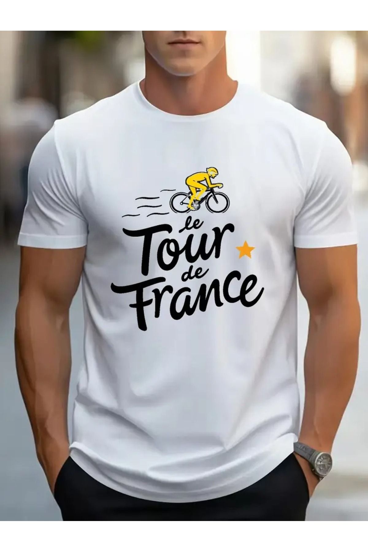 LAND MODA Erkekler için 34 Pamuklu Tişört - Le Tour de France Grafik Baskı, Mikro-Esnek Örme Kumaş,