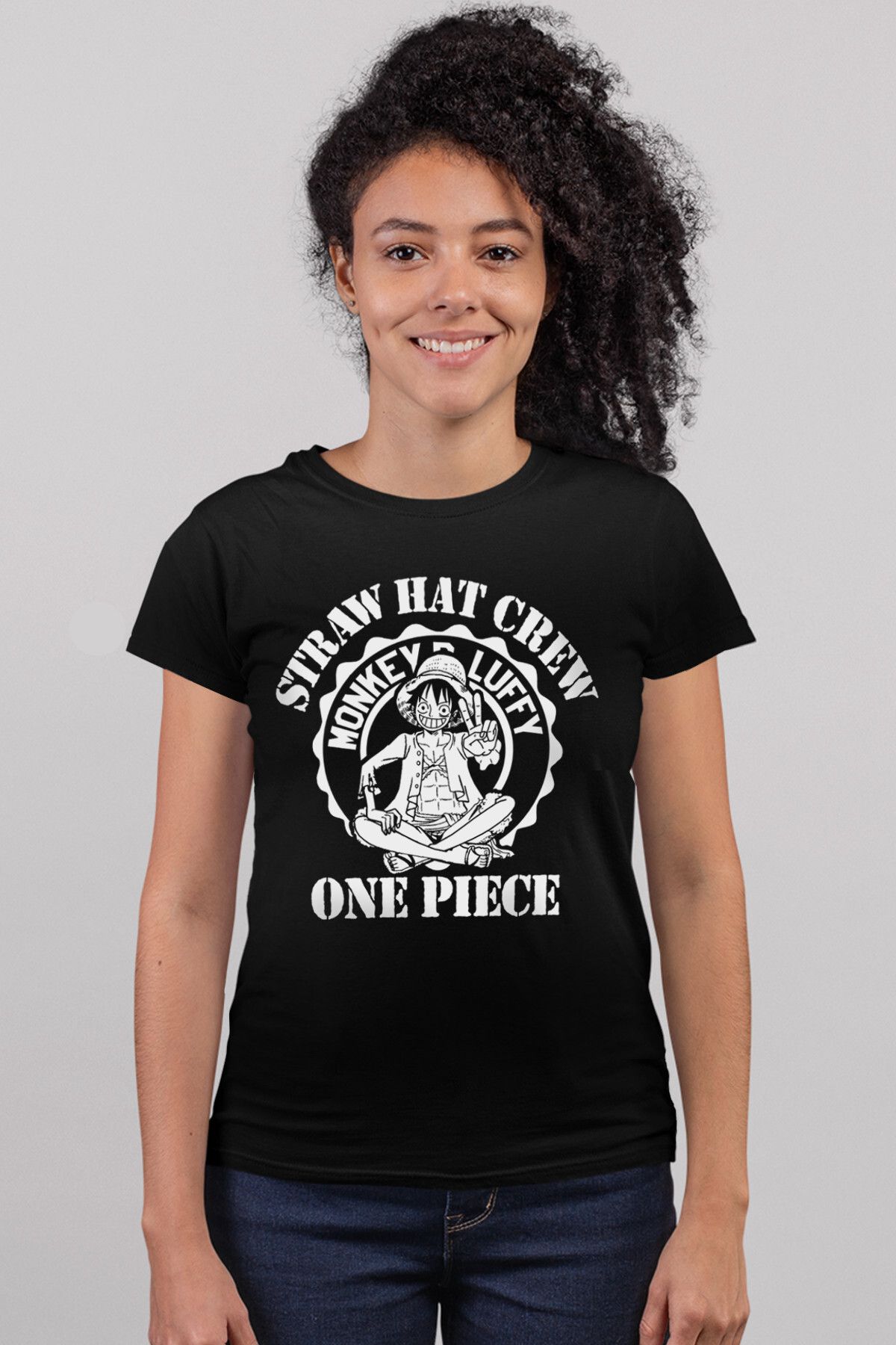 ROCKANDROLL One Piece Logo Siyah Kısa Kollu Kadın T-shirt