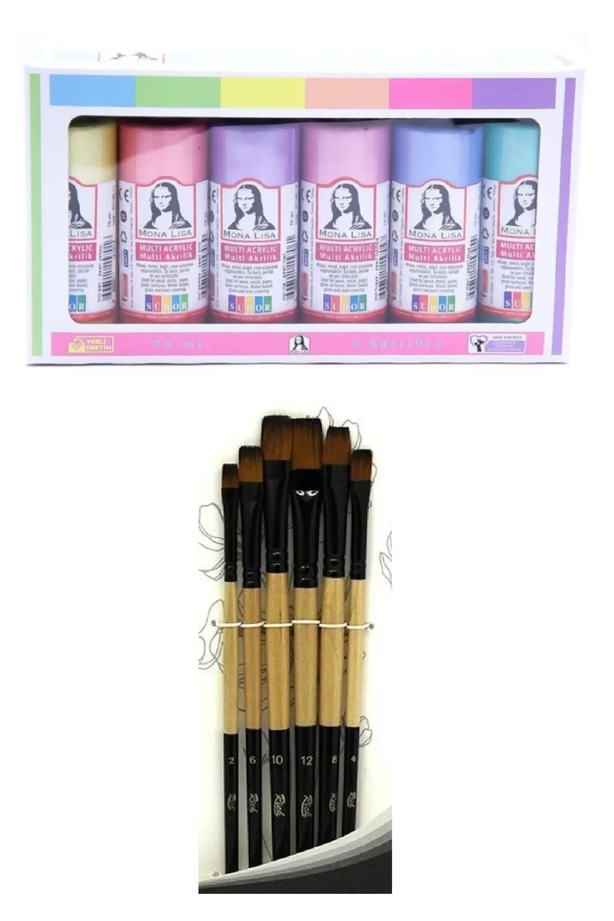 KarmaOfis Akrilik Boya İnci Set 6x70ml + Fırça Set 6