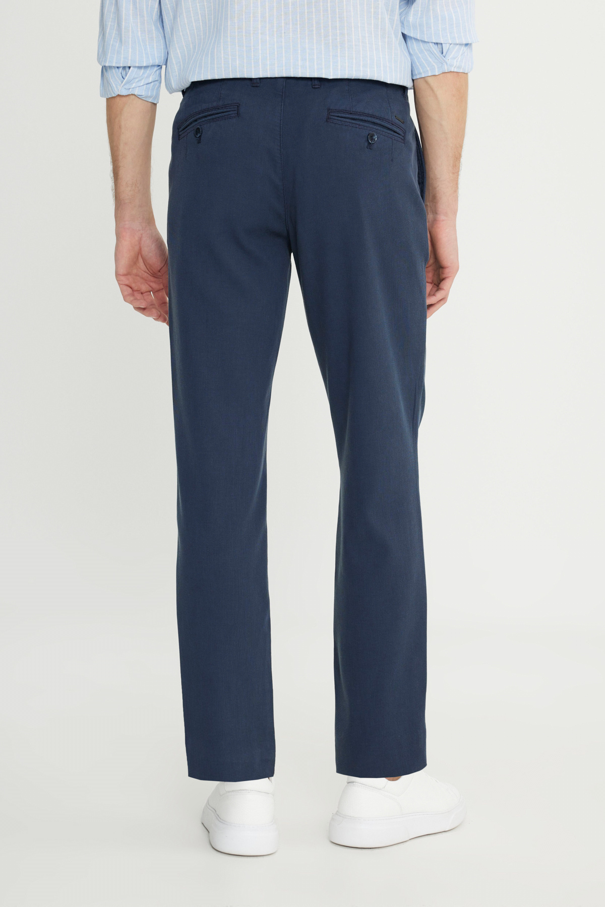 ALTINYILDIZ CLASSICS-Men's Navy Blue Cotton Comfot Fit Relaxed Cut Dobby Casual Stretchy Trousers with Side Pockets 5