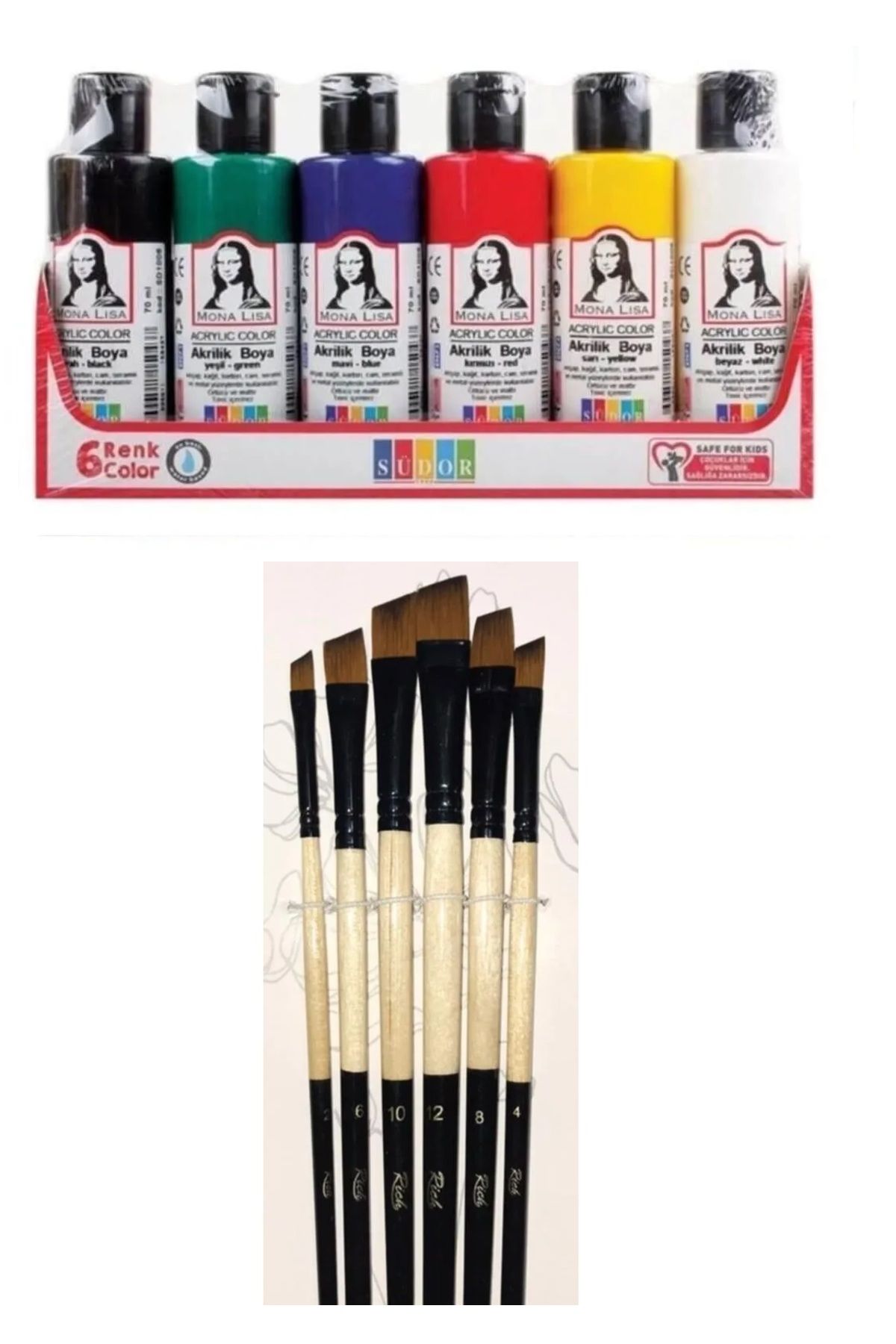 KarmaOfis Akrilik Boya Multi Set 6x70ml + Fırça Set 4