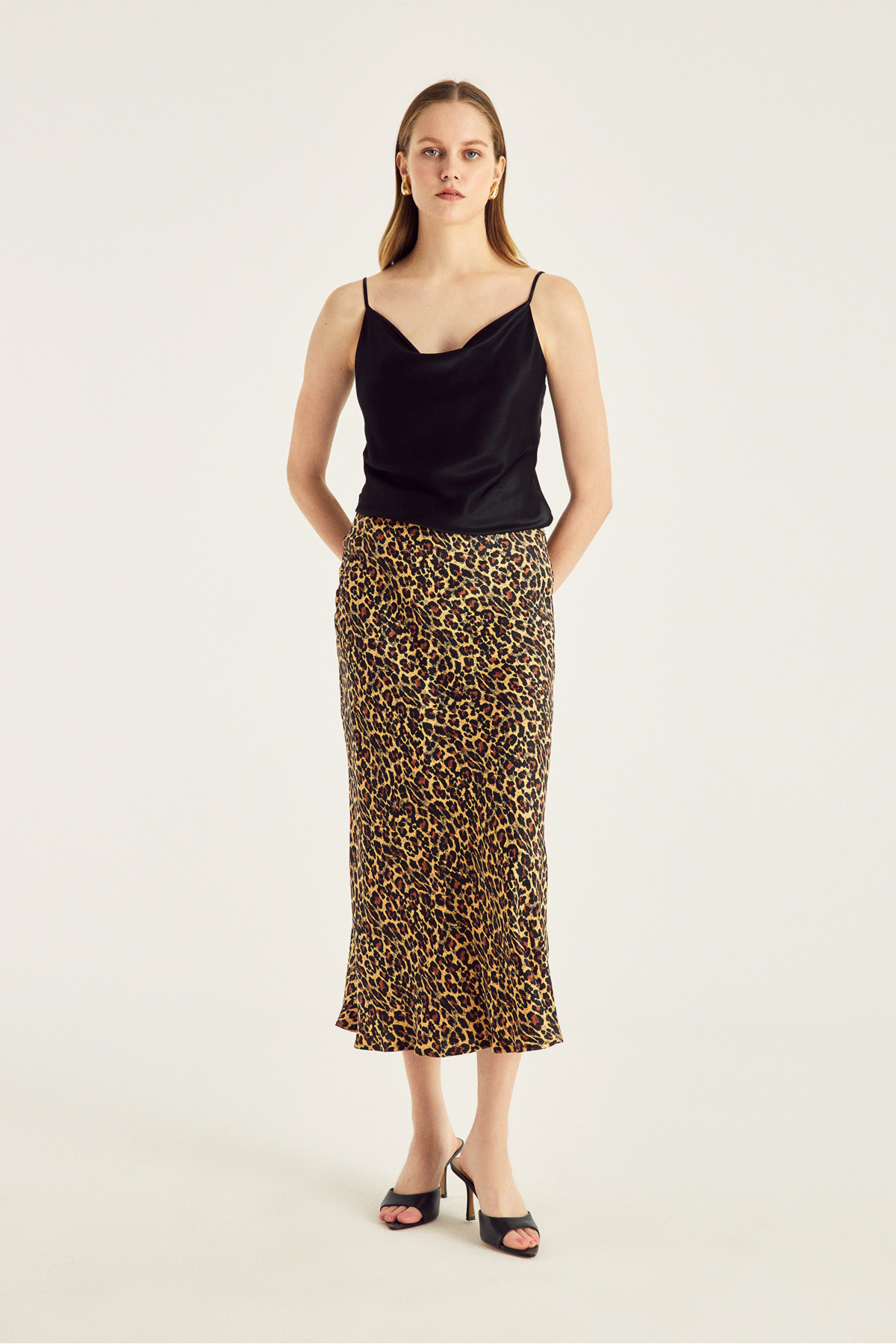 Naramaxx-Leopard Pattern Midi Size Satin Skirt 6