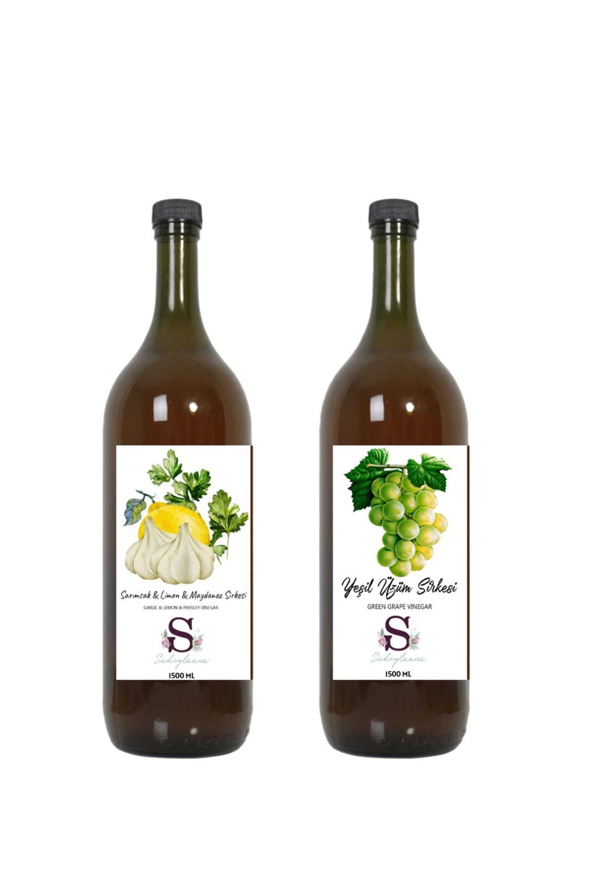 Süheylaana Doğal Sarımsak & Limon & Maydanoz Sirkesi 1500 Ml - Doğal Yeşil Üzüm Sirkesi 1500 Ml