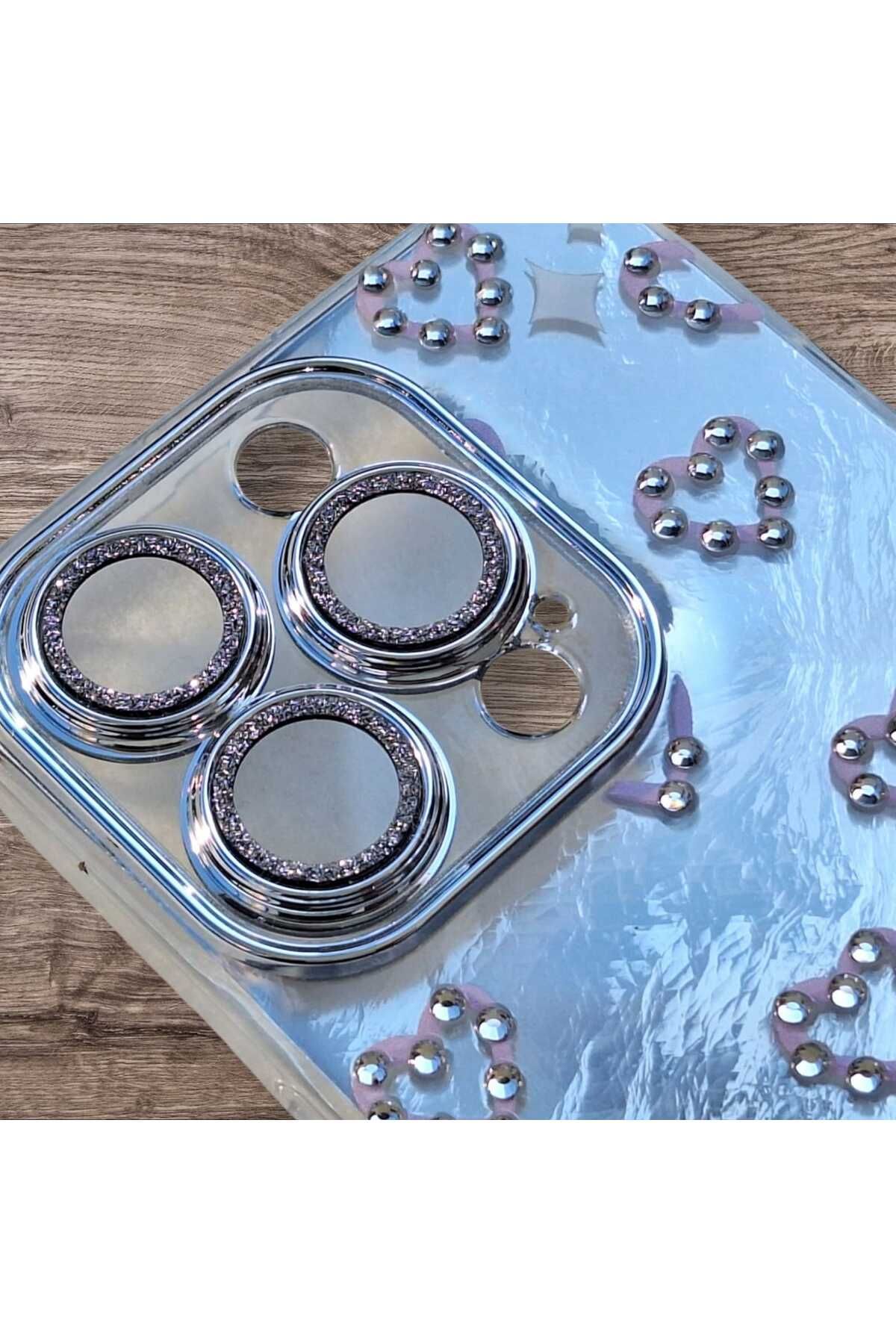 Goktugaksesuar Apple Iphone 15 Pro Taşlı Lens Koruyuculu Lüks Silikon Kılıf
