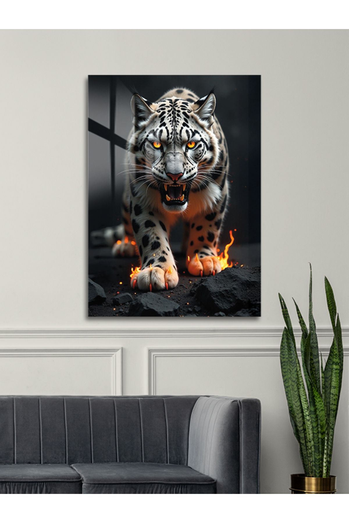 ARTSTATİONS Alevlerin İçinden – Ateşli Leopar Modren Cam Tablo