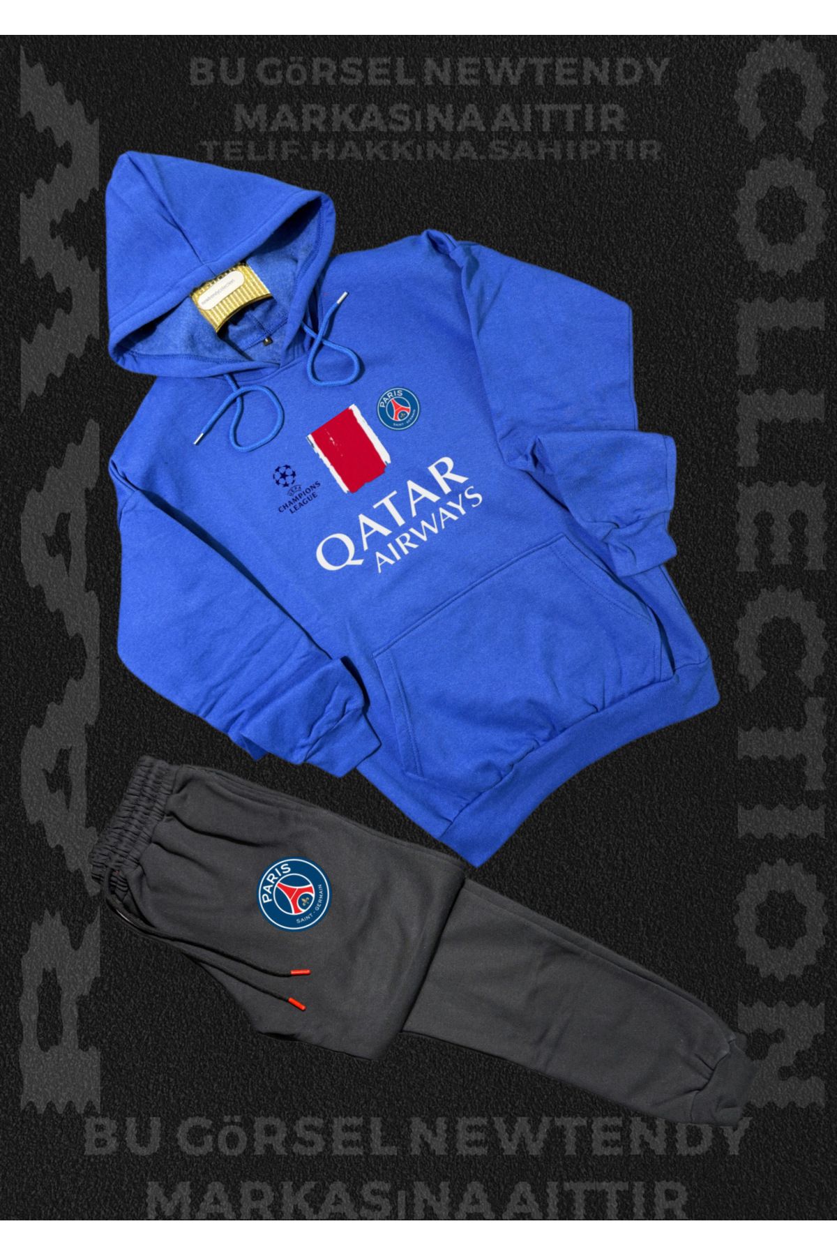 Minikelya Paris Sweatshirt Eşofman Takımı Kapüşonlu Üst Alt Şampiyonlar Ligi Logolu